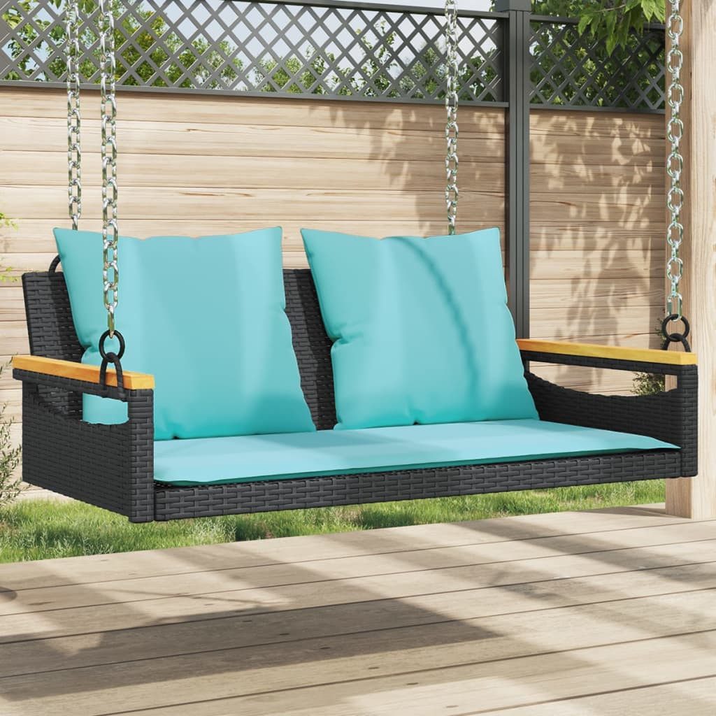 vidaXL Gartenbank Hängebank mit Kissen Schwarz 109x62x40 cm Poly Rattan (1-St)
