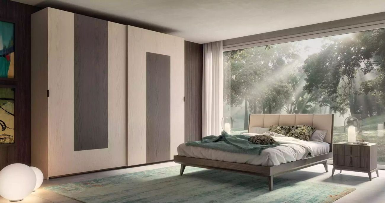 Schlafzimmer Nachttische), Luxus 1x Design 2x Italy JVmoebel Modern, Schlafzimmer-Set 3tlg in Set Bett + Made (3-St., Nachttische Bett neu 2x