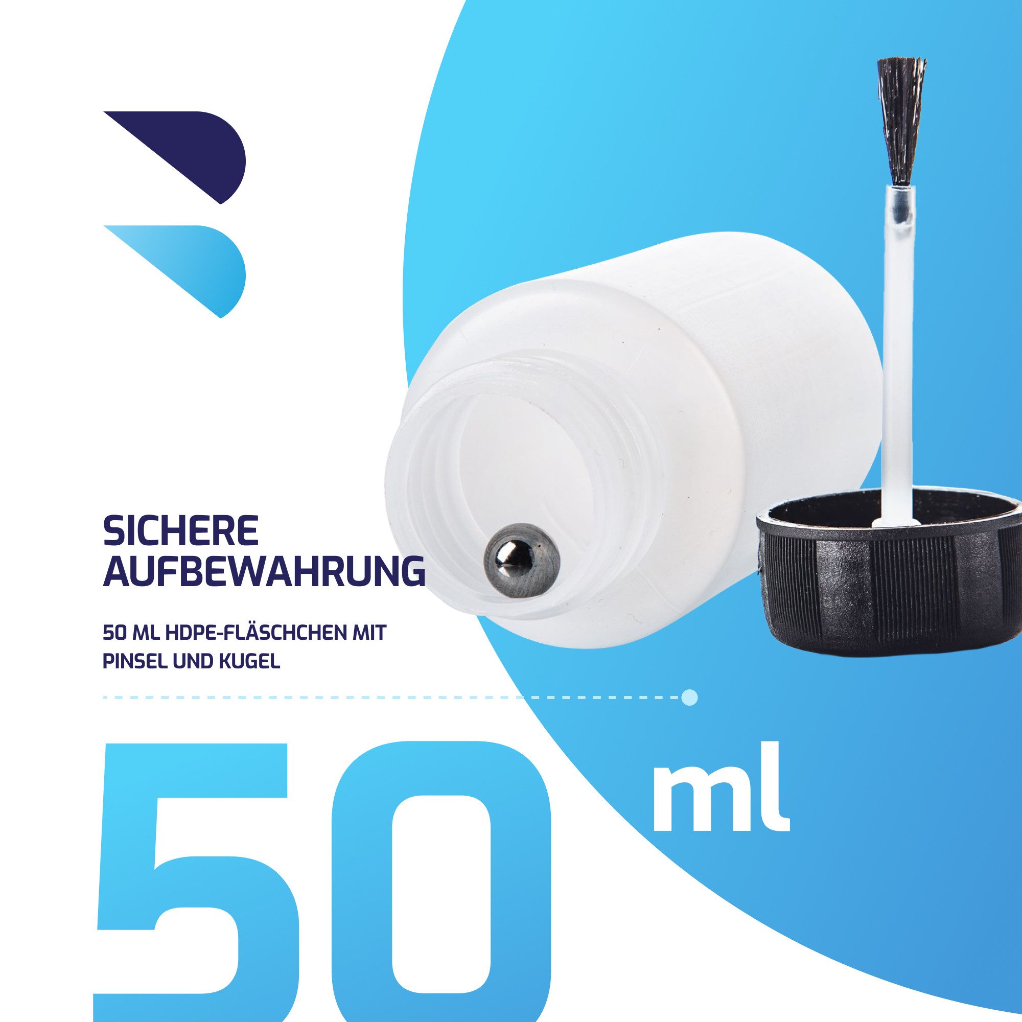 BENBOW Farbmischbehälter BenBow 50ml Kunststoffflasche mit Pinsel und Mischkugel, HDPE (500 St)