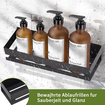 SEEZSSA Badregal Duschregal mit 2 Duschkörbe und 6 abnehmbare Haken, Regal aus hochwertigem 304-Edelstahl für Shampoo,Spülung, Duschgel