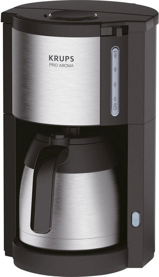 Krups Filterkaffeemaschine KM305D Pro Aroma, 1,25l Kaffeekanne,  Papierfilter, für 10 bis 15 Tassen, Einfaches Befüllen und Dosieren dank  sichtbarem Wasserstand
