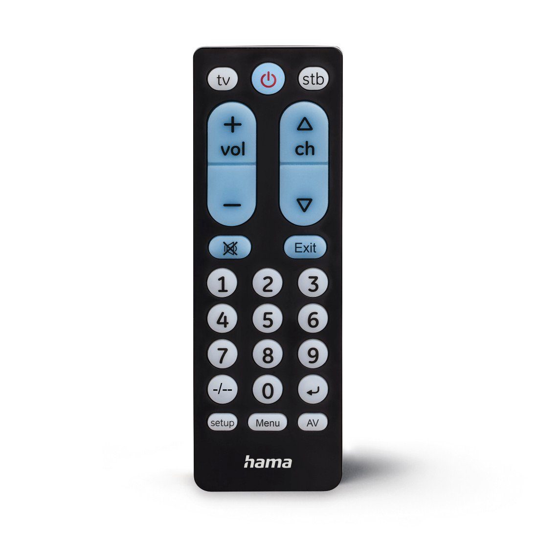 Hama Universal Infarot Fernbedienung für TV, DVD-Player, Receiver, schwarz Universal-Fernbedienung (2-in-1, für Senioren, große leuchtende programmierbare Tasten, 10m Reichweite)
