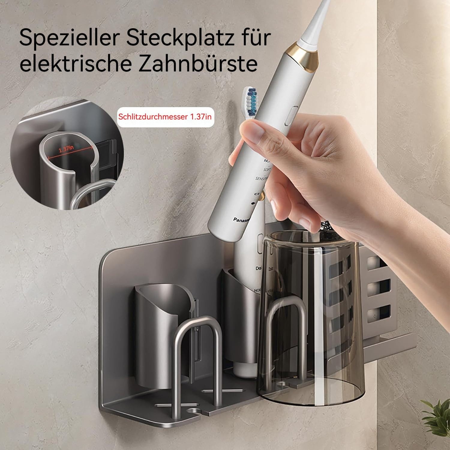BlingBin Zahnbürstenhalter Elektrischer Zahnbürstenhalter aus Aluminium, Badezimmer-Wandmontage, (2er set, 2-St., 35 * 6,5 * 9,5 cm), Zahnbürstenhalter, Aufbewa – Bild 2 von 5