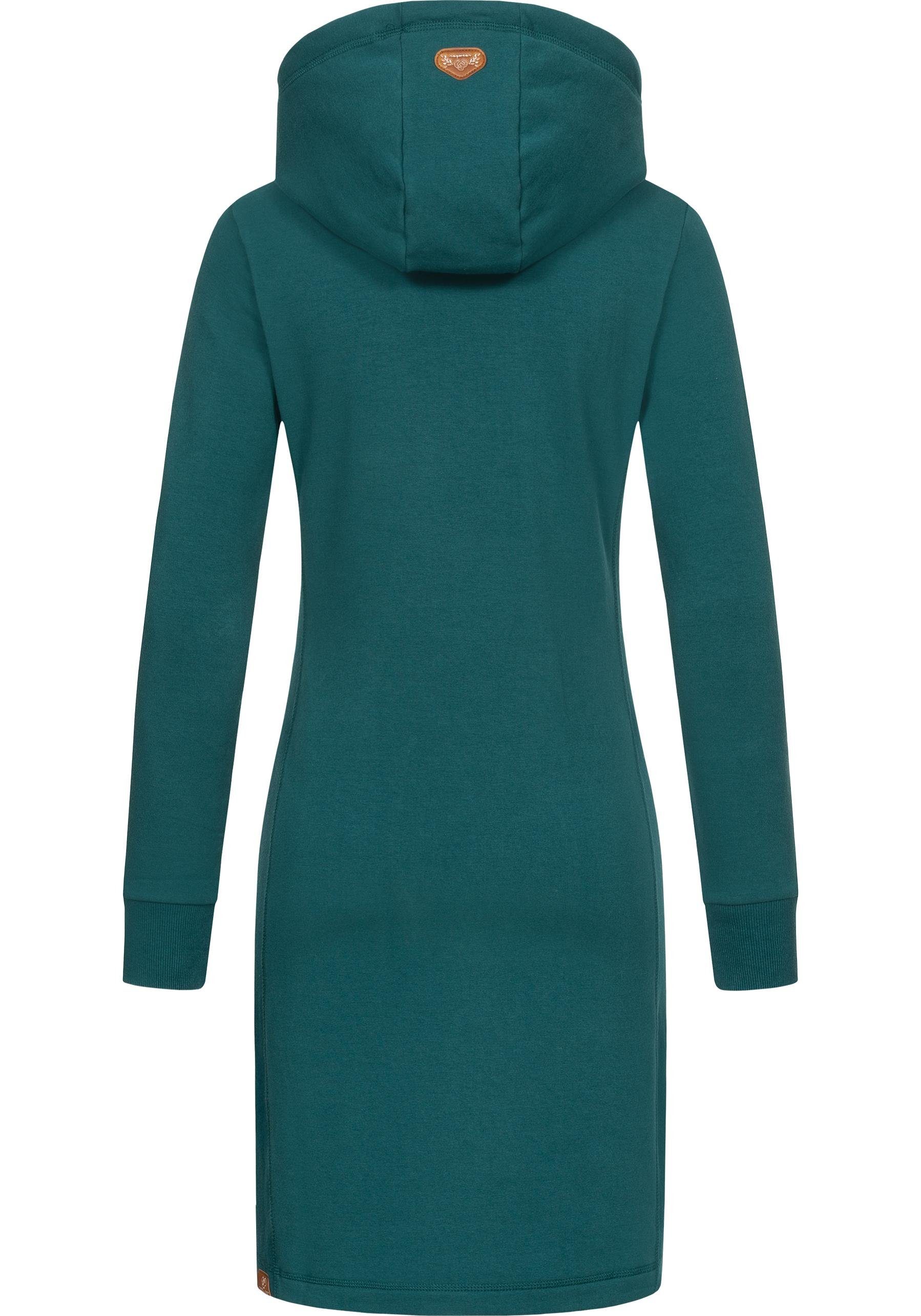 Ragwear Sweatkleid Kapuze Langärmliges Kleid mit Baumwoll Sabreen dunkelgrün