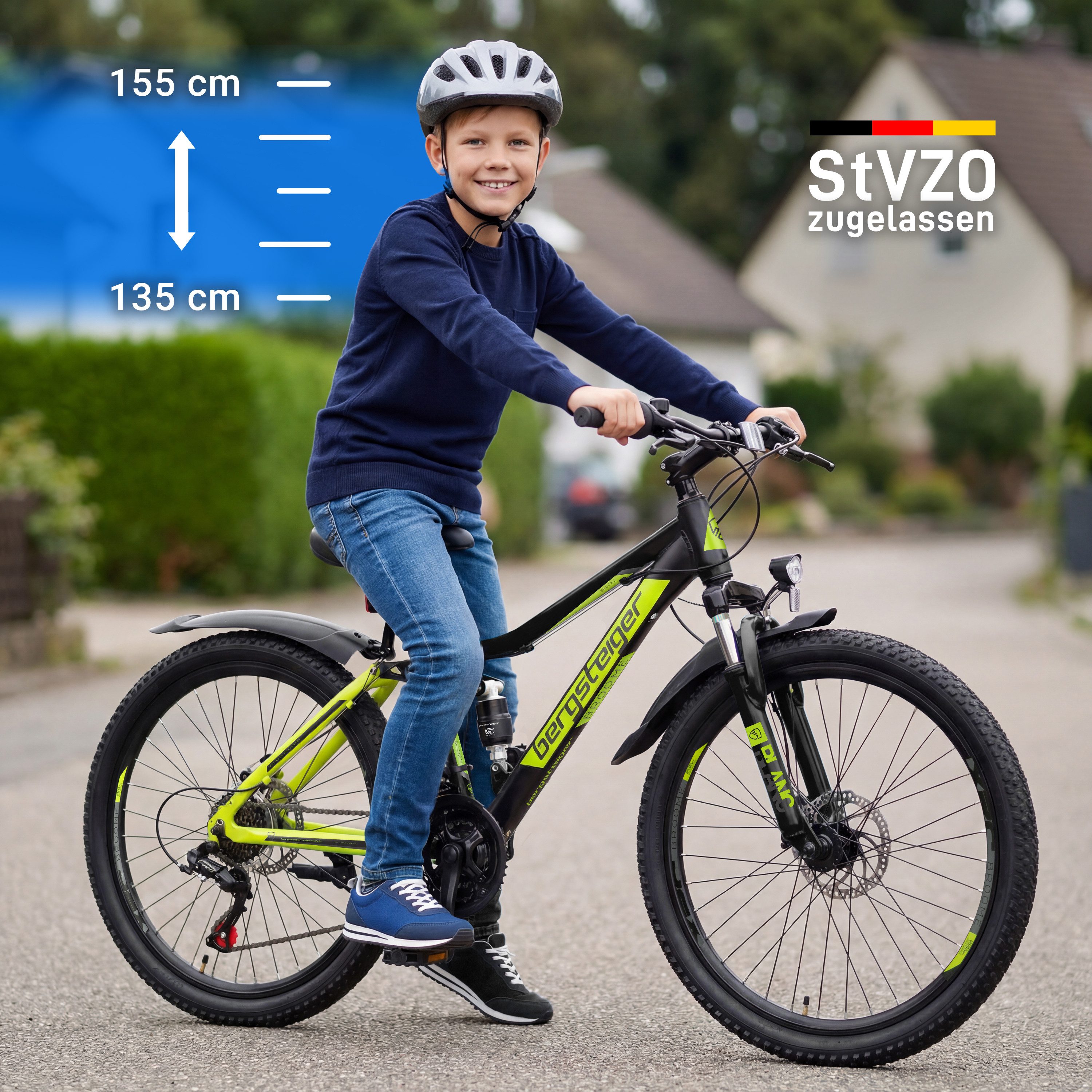 bergsteiger Kinderfahrrad Broome 24, 26 Zoll, Damen, Herren, Mountainbike, 21 Gang Shimano Shimano Tourney Schaltung Schaltwerk, Kettenschaltung, Scheibenbremsen