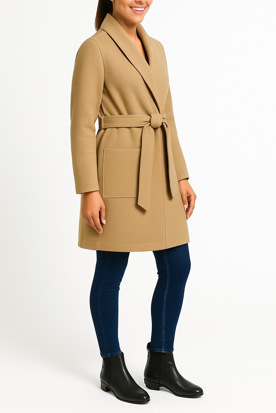 Kendindza Collection Trenchcoat Damen Mantel mit Schalkragen, Leichter Trenchcoat elegant mit Stretch Herbstmantel mit 2 Taschen, Übergangsmantel lang in One Size 36-42