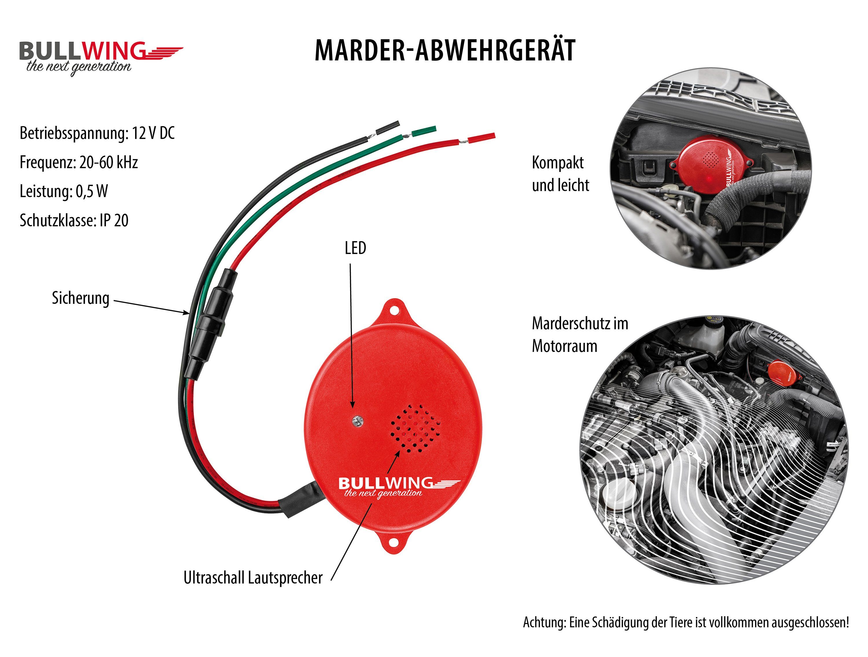 Bullwing Ultraschall-Tierabwehr Marder-Abwehrgerät