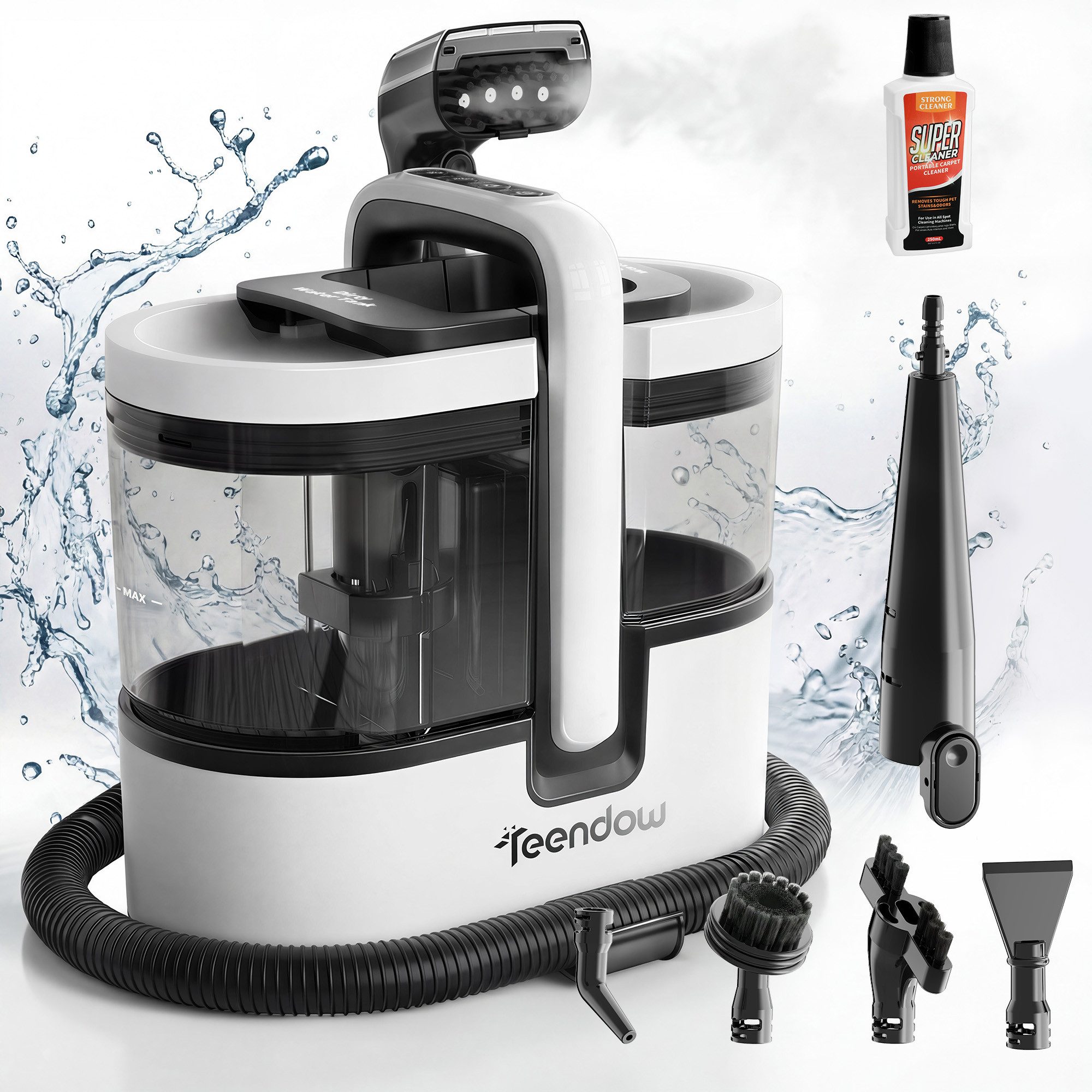 Teendow Wasch-Sauger C7MAX Waschsauger mit Dampf Polsterreiniger Teppichreiniger, 1800 W, Wassertank, Dampf >100°C, 30 Sek. Aufheizung, 18 kPa, 1,6L+1,5L Tanks