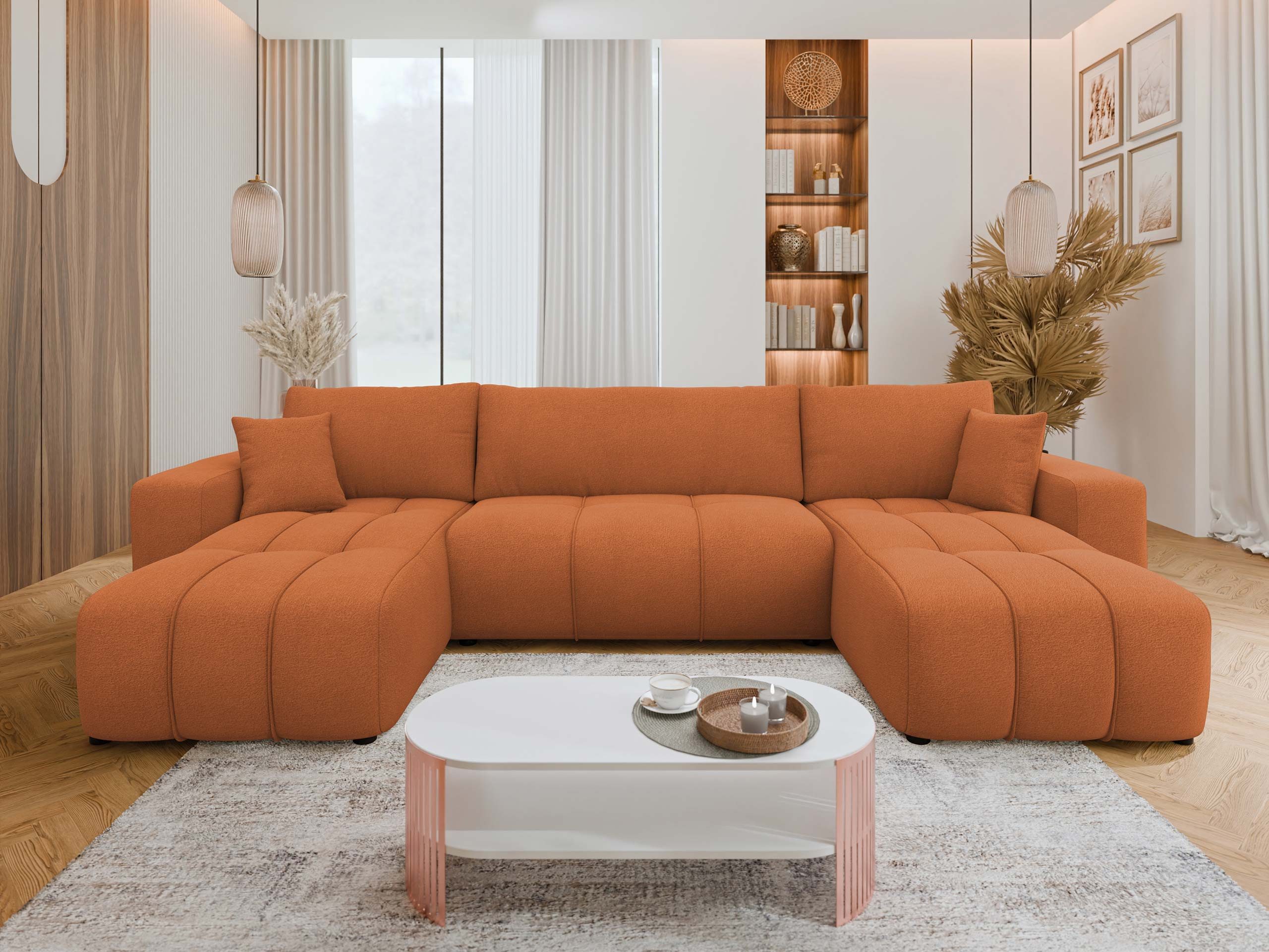 MIRJAN24 Wohnlandschaft Fetrinu U, mit Bettkasten und Schlaffunktion, Rückenlehne in Form beweglicher Kissen