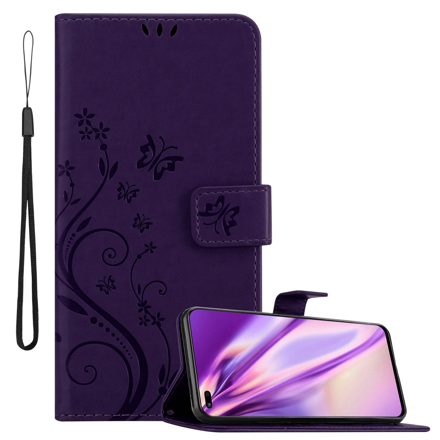 Cadorabo Handyhülle für Honor 50 LITE Hülle Honor 50 LITE, Hülle Schutzhülle Blumen Flower mit Standfunktion Kartenfach Magnet