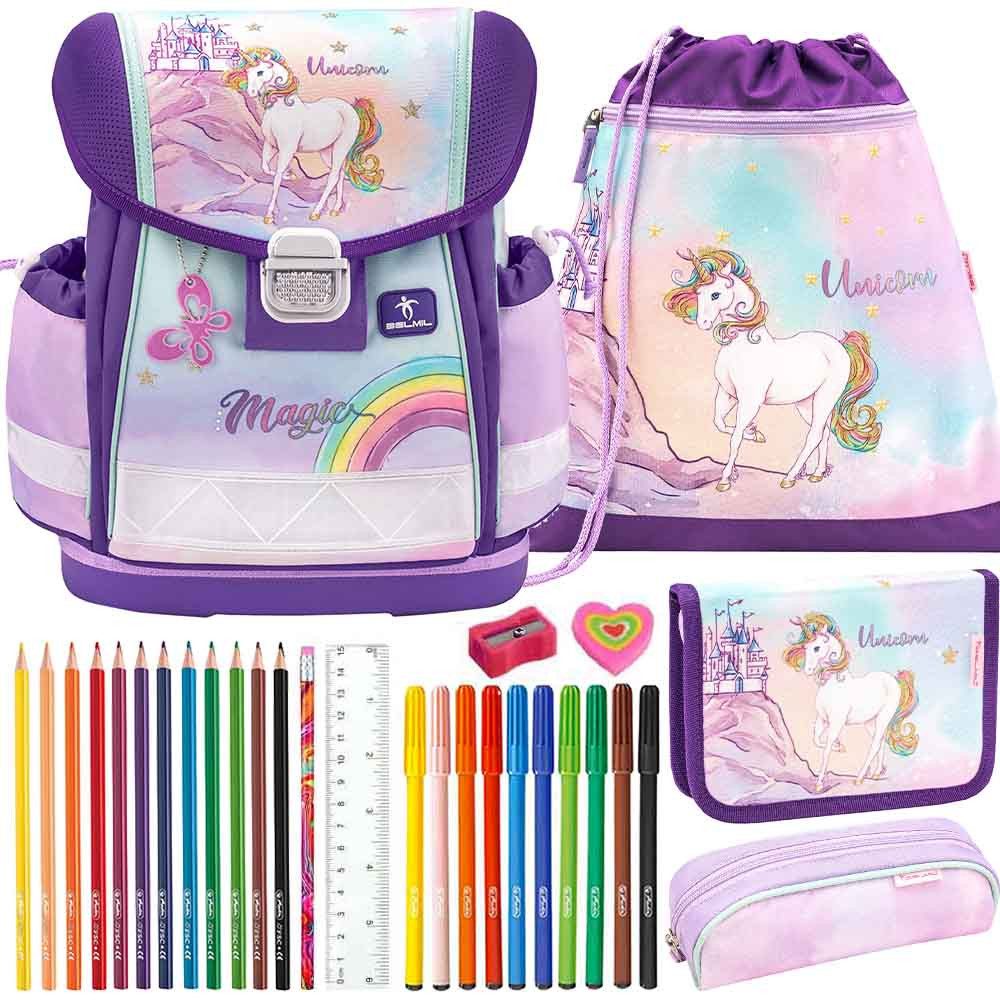 Belmil Schulranzen Set Classy 10-teilig 2025 Mädchen Rainbow Unicorn Magic Castle