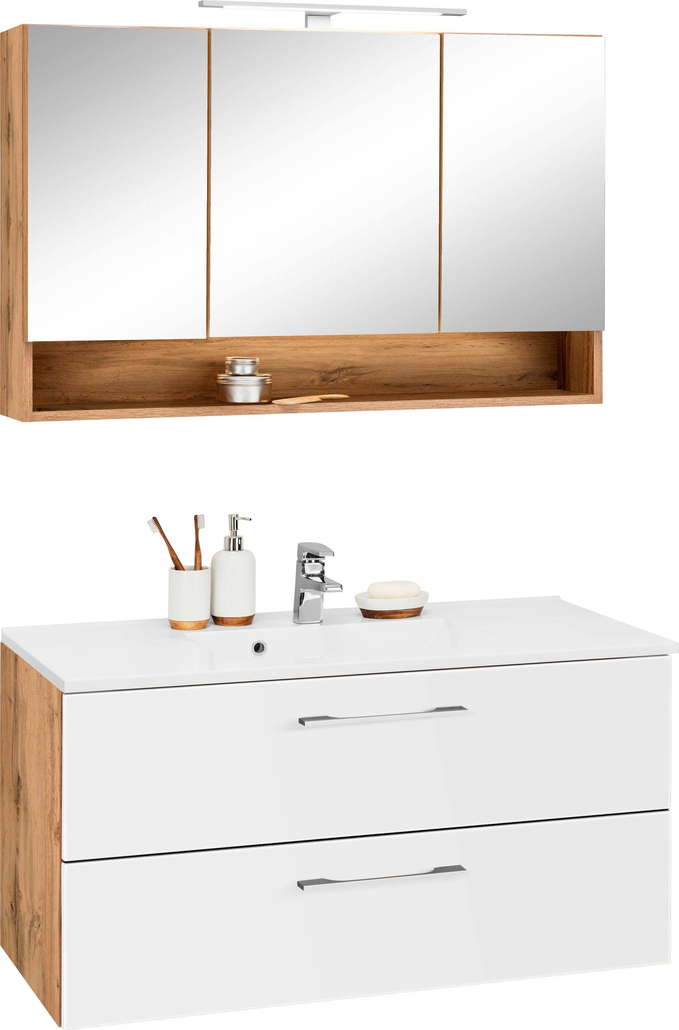 welltime Badmöbel-Set Soria, (2-St), Waschplatz Breite 100 cm, Spiegelschra günstig online kaufen