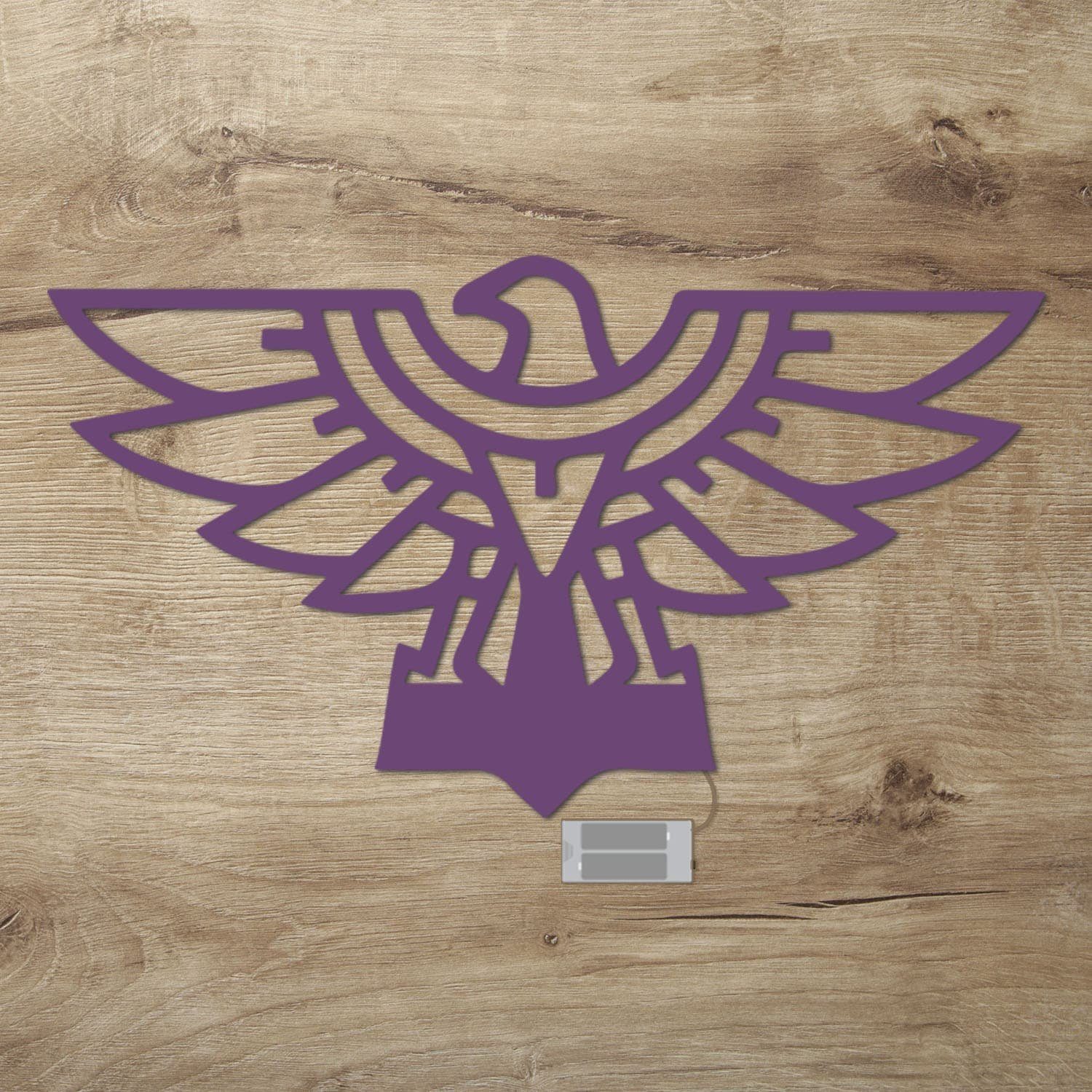 Lila Vogel integriert, Deko, LED Wand Warmweiß Namofactur fest Holz Dekolicht LED Adler