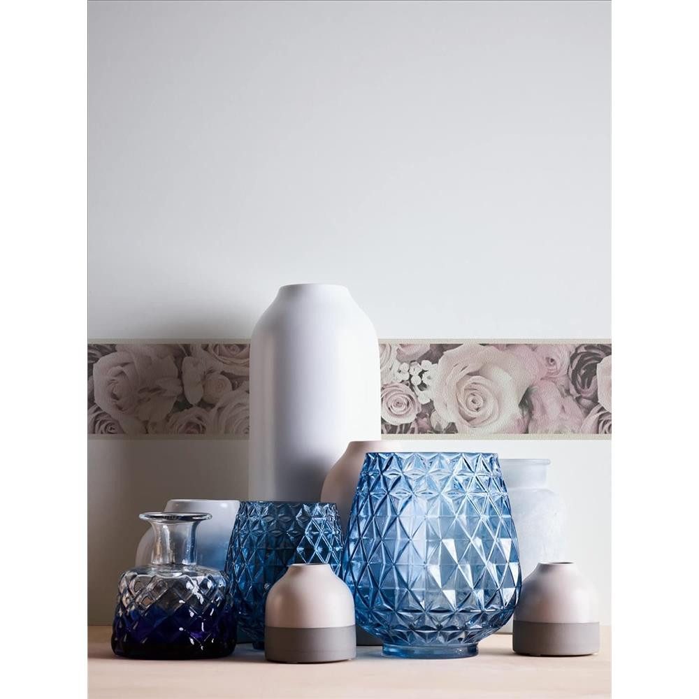 A.S. Création Bordüre Tapetenbordüre Selbstklebend Blumen Creme, Rosa & Grau 5,00 m x 0,05 m, floral