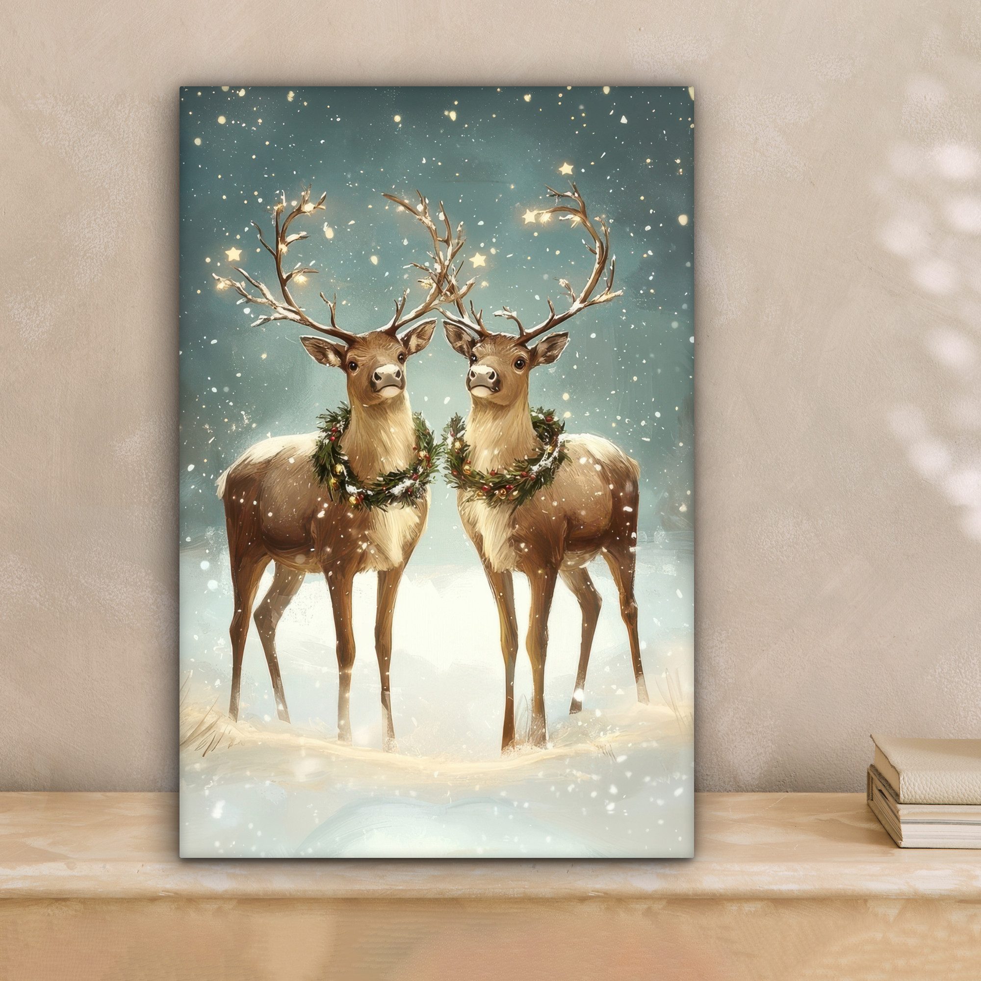 OneMillionCanvasses® Leinwandbild Weihnachtszauber - Winterwald - Rentier, günstig online kaufen