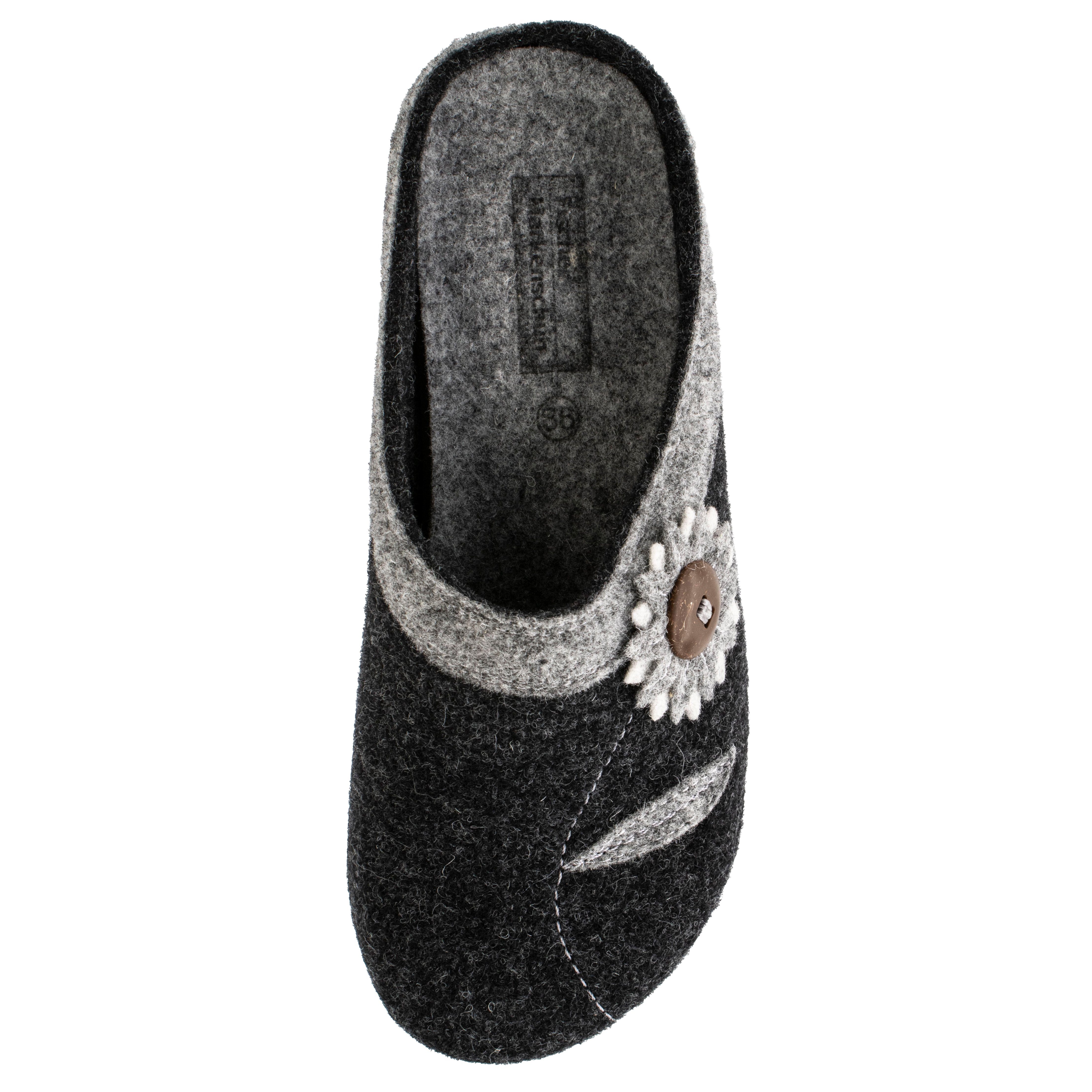 Fischer-Markenschuh Conny Pantoffel aus Wollfilz, rutschhemmende Gummi-Laufsohle, Einlegesohle herausnehmbar