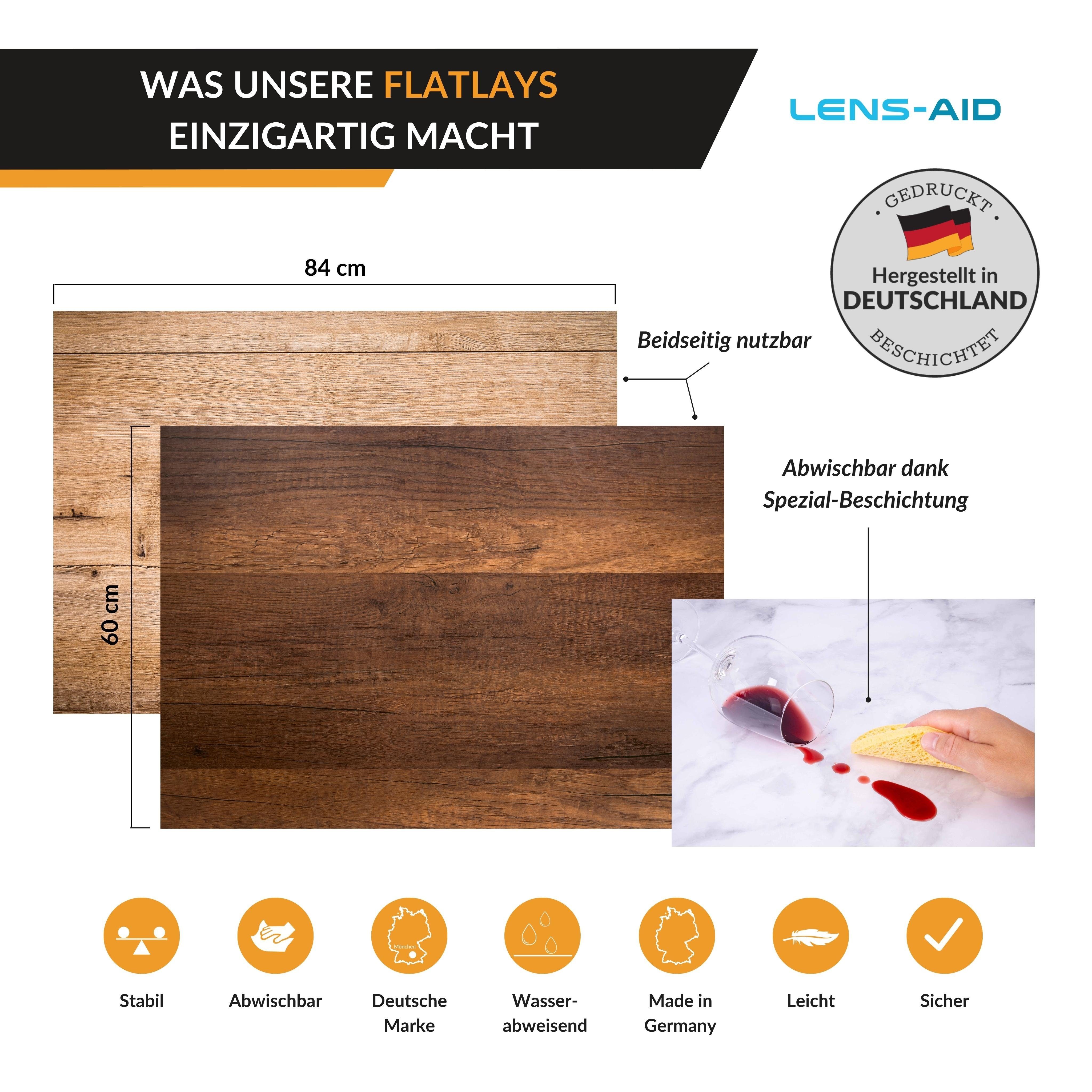 Spezialbeschichtung, Flatlay x60 Studio, Foodfotografie cm, und Lens-Aid Fotohintergrund Holz-Design, 51 abwischbar Holz für 84