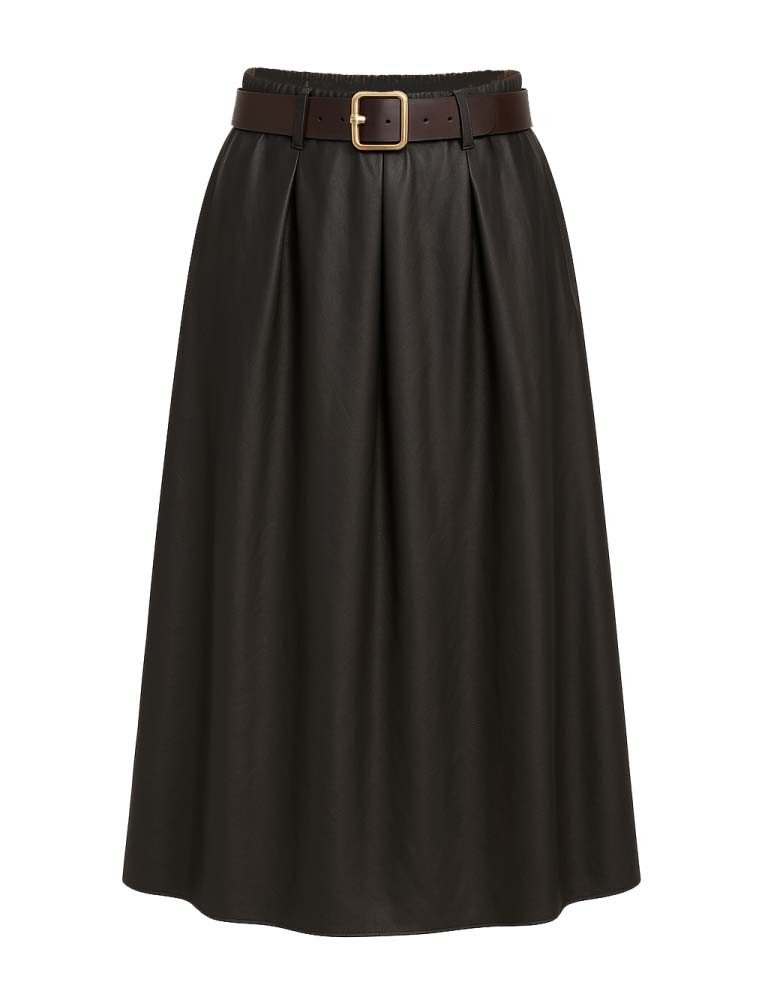 Mississhop Lederimitatrock Damen A-Linien Rock mit Gürtel und Metallschnall günstig online kaufen