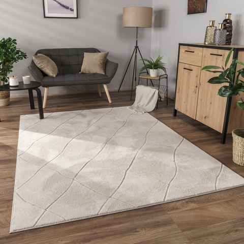 Teppich Wohnzimmer Skandinavisch Unifarben Soft 3D Teppich, Paco Home, Läufer, Höhe: 14 mm