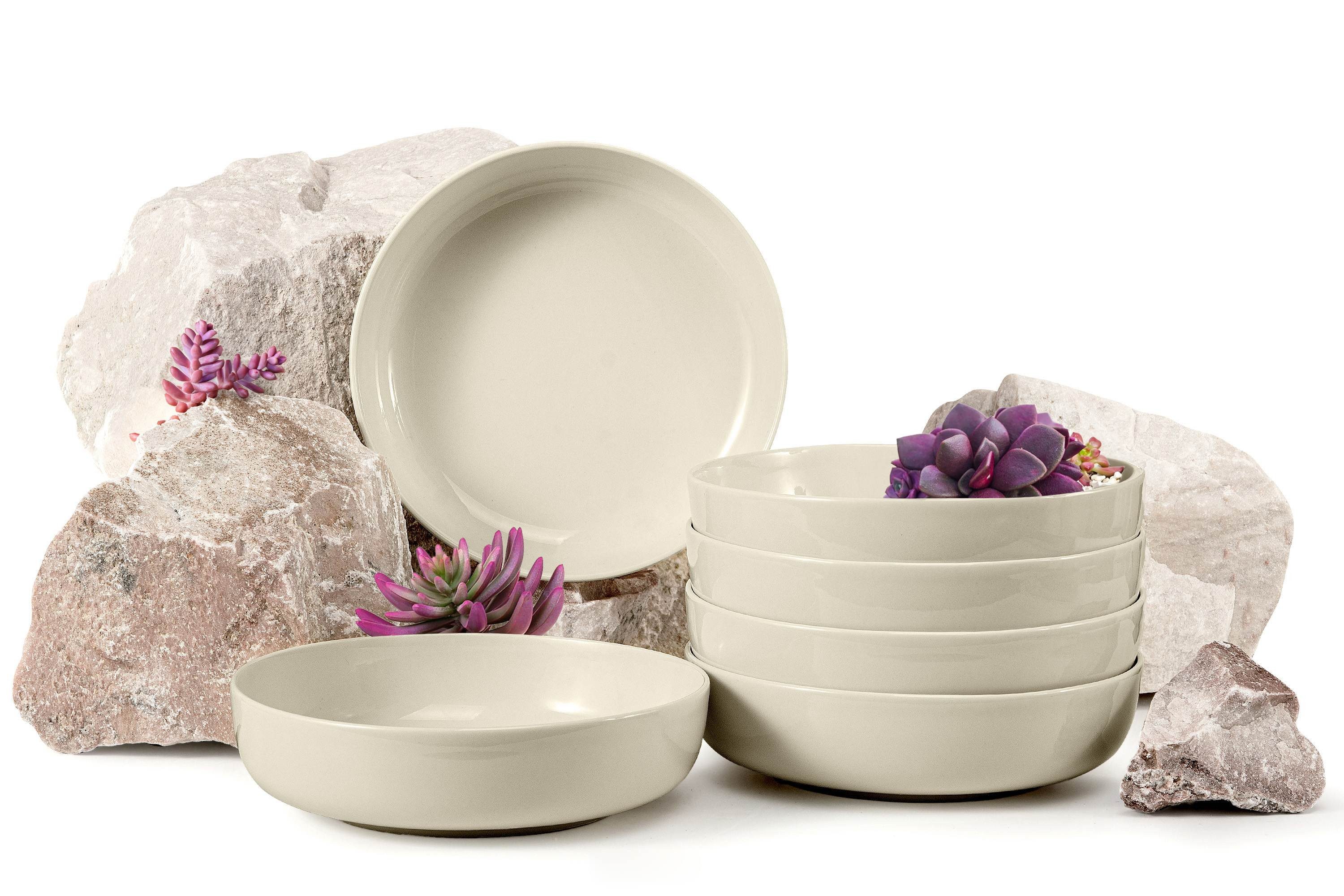 KONSIMO® Teller-Set VICTO Tafelservice hergestellt in der EU (6-tlg), 6 Personen, Steingut, spülmaschinengeeignet, mikrowellengeeignet, 6x Suppenteller