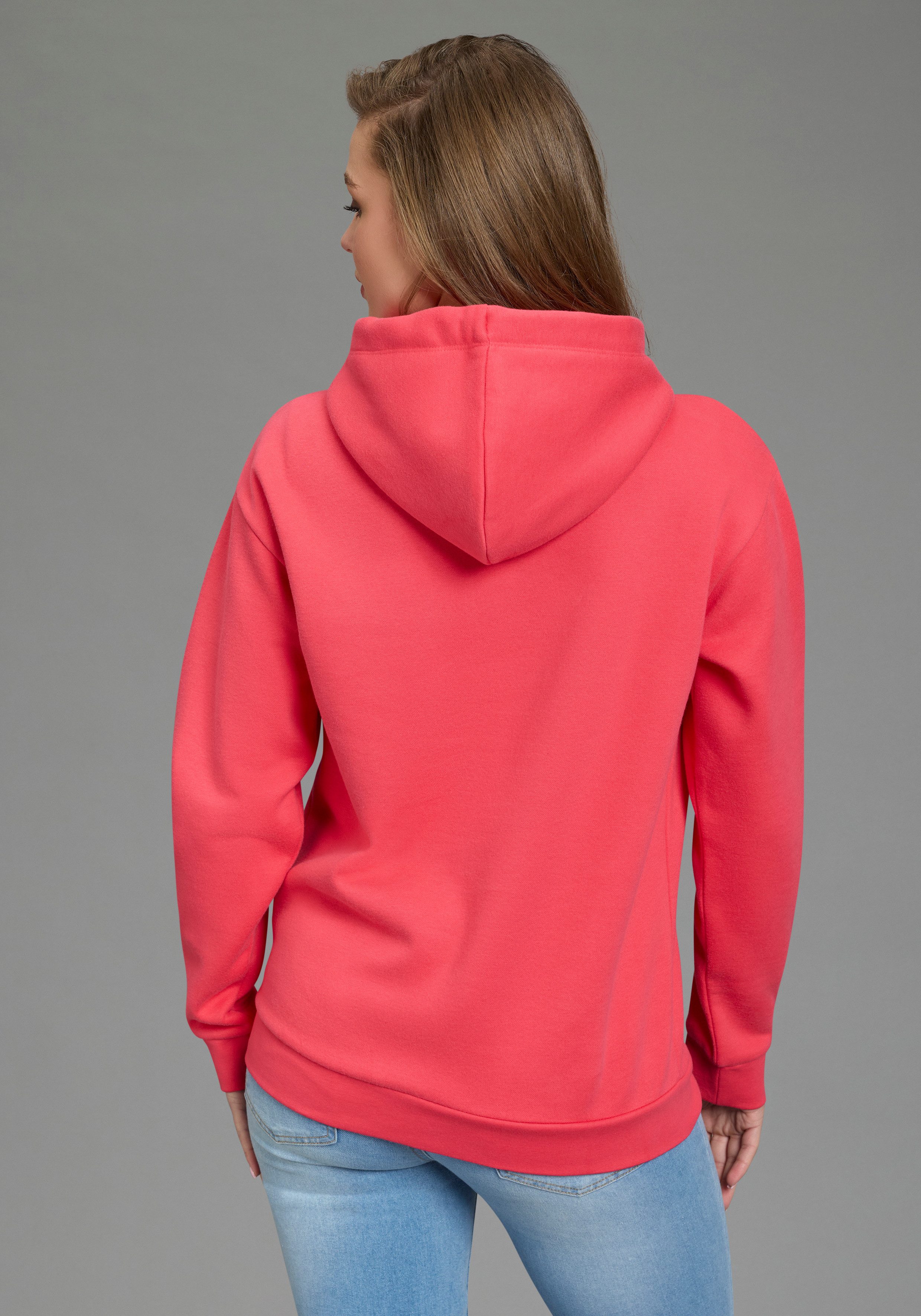 DELMAO Kapuzensweatshirt Weiche Baumwollmischung mit Kängurutasche und bedruckter Kordel