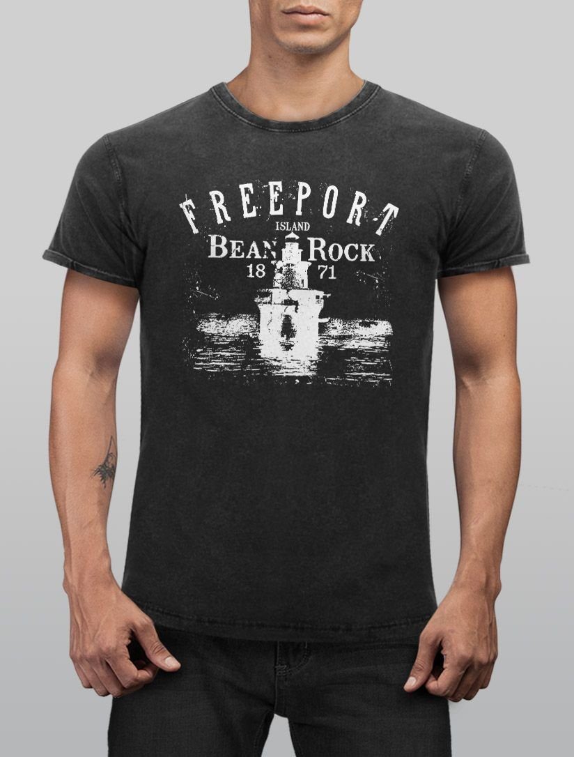 Neverless Print-Shirt Herren Vintage Shirt Retro Print Leuchturm Schriftzug günstig online kaufen