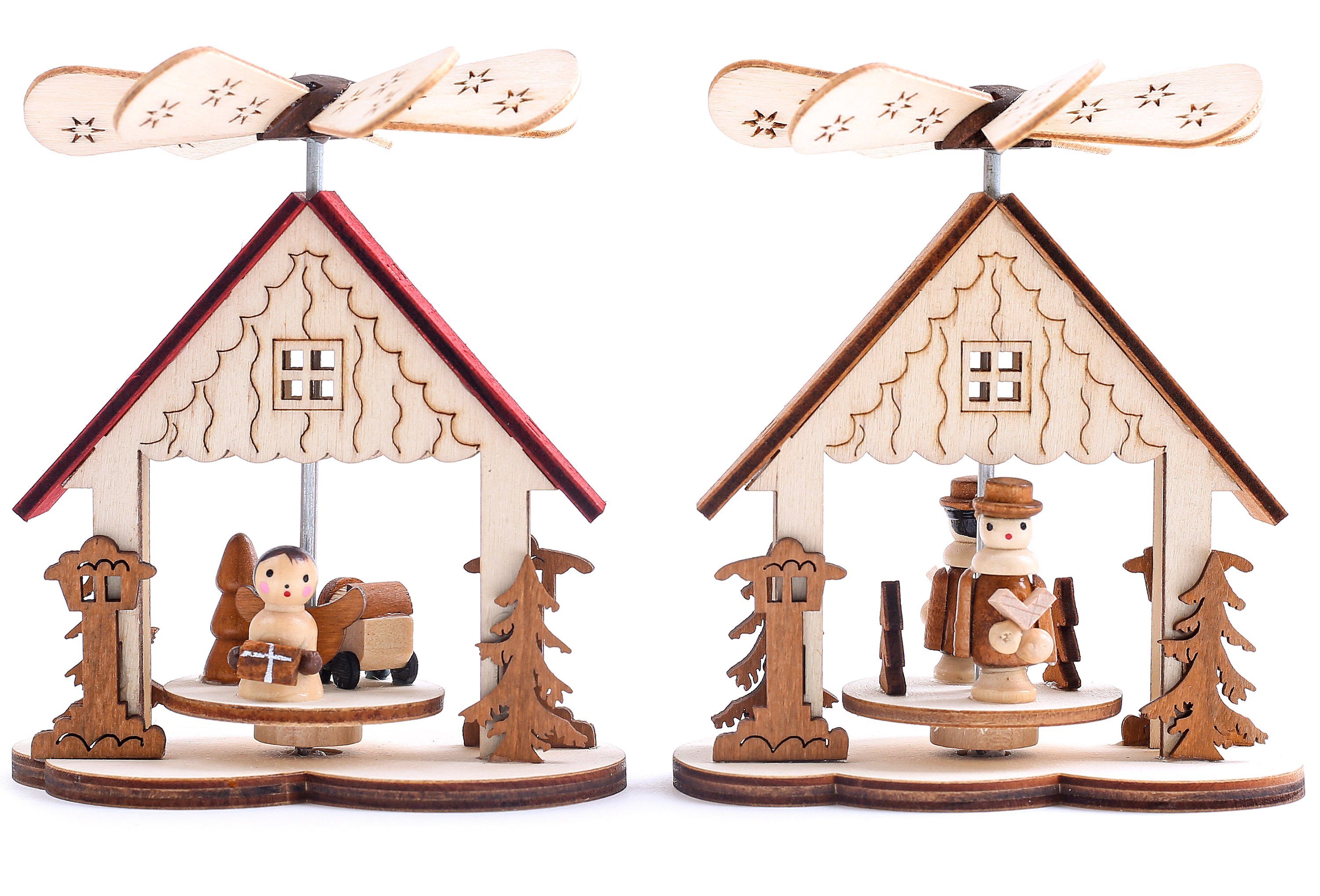 Holz, Motiven, 2er aus handbemalte Set, im 2 mit Figuren BRUBAKER Tischpyramiden Weihnachtspyramide Holzpyramide