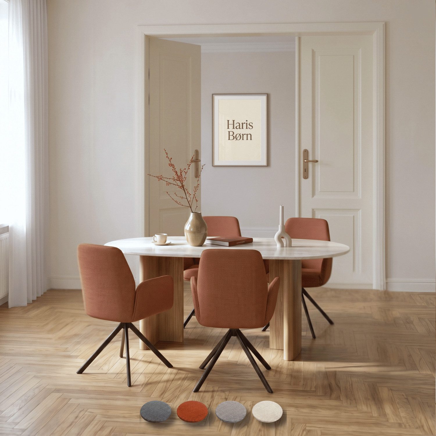 Haris Børn Esszimmerstuhl VEDRINA Armlehnstuhl drehbar - Polsterstühle für Esszimmer (Set, 4 St), Premium Esszimmerstühle drehbar & Esstisch Stühle - Drehstuhl