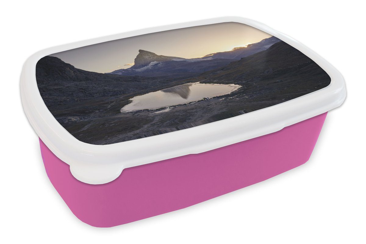 Matterhorn in Snackbox, bei Kunststoff Erwachsene, Das der Brotbox Lunchbox Kinder, Schweiz, rosa (2-tlg), Sonnenaufgang Mädchen, Kunststoff, der für Brotdose Riffelsee MuchoWow und