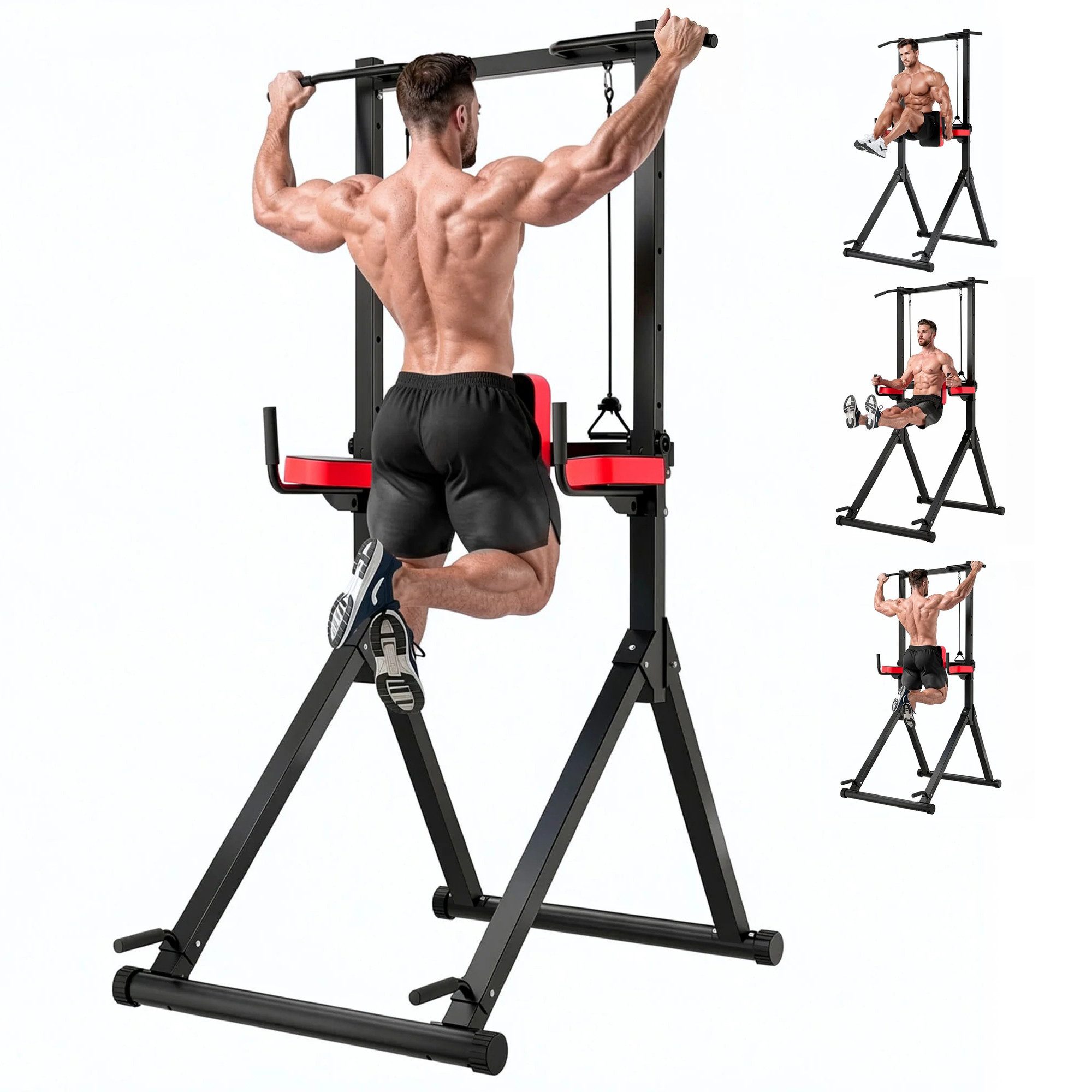 ZAISZE Power Rack Multifunktionale Kraftstationen für Zuhause, 9-fach Höhenverstellung, 163–243 cm, Elastikband, Klimmzugstange Freistehend für Home Gym