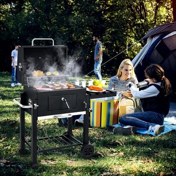 COSTWAY Holzkohlegrill, Grillwagen mit Rädern, für BBQ Picknick, Camping