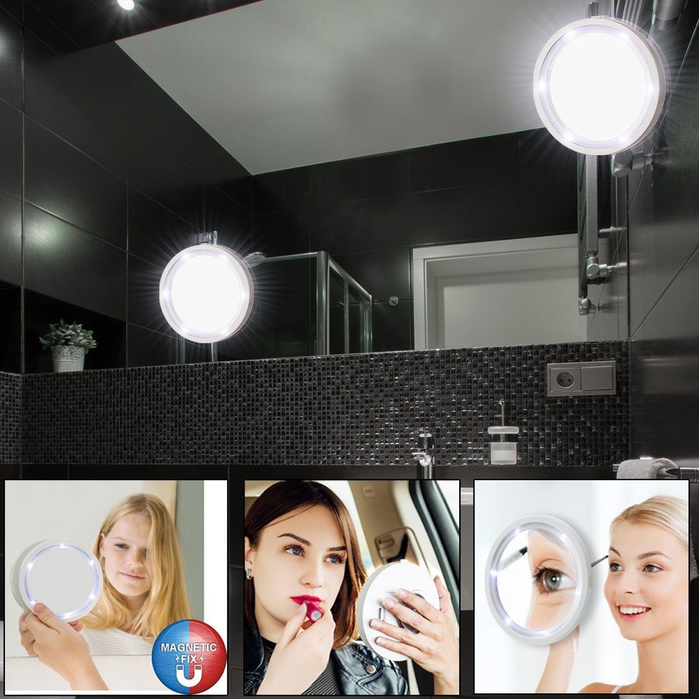 etc-shop LED Wandleuchte, LED-Leuchtmittel fest verbaut, Kaltweiß, 2er Set Spiegel mit LED Rand rund kalt weiss Beleuchtung tragbar