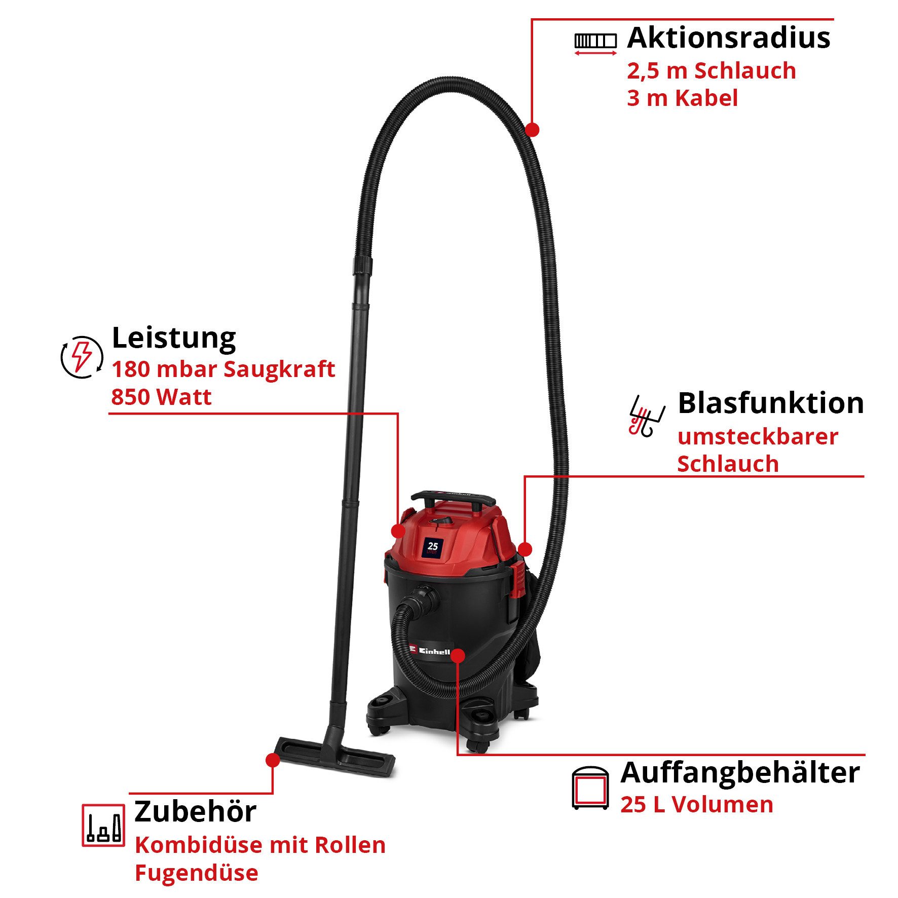 Einhell Nass-Trocken-Sauger TC-VC 2555, 850 W