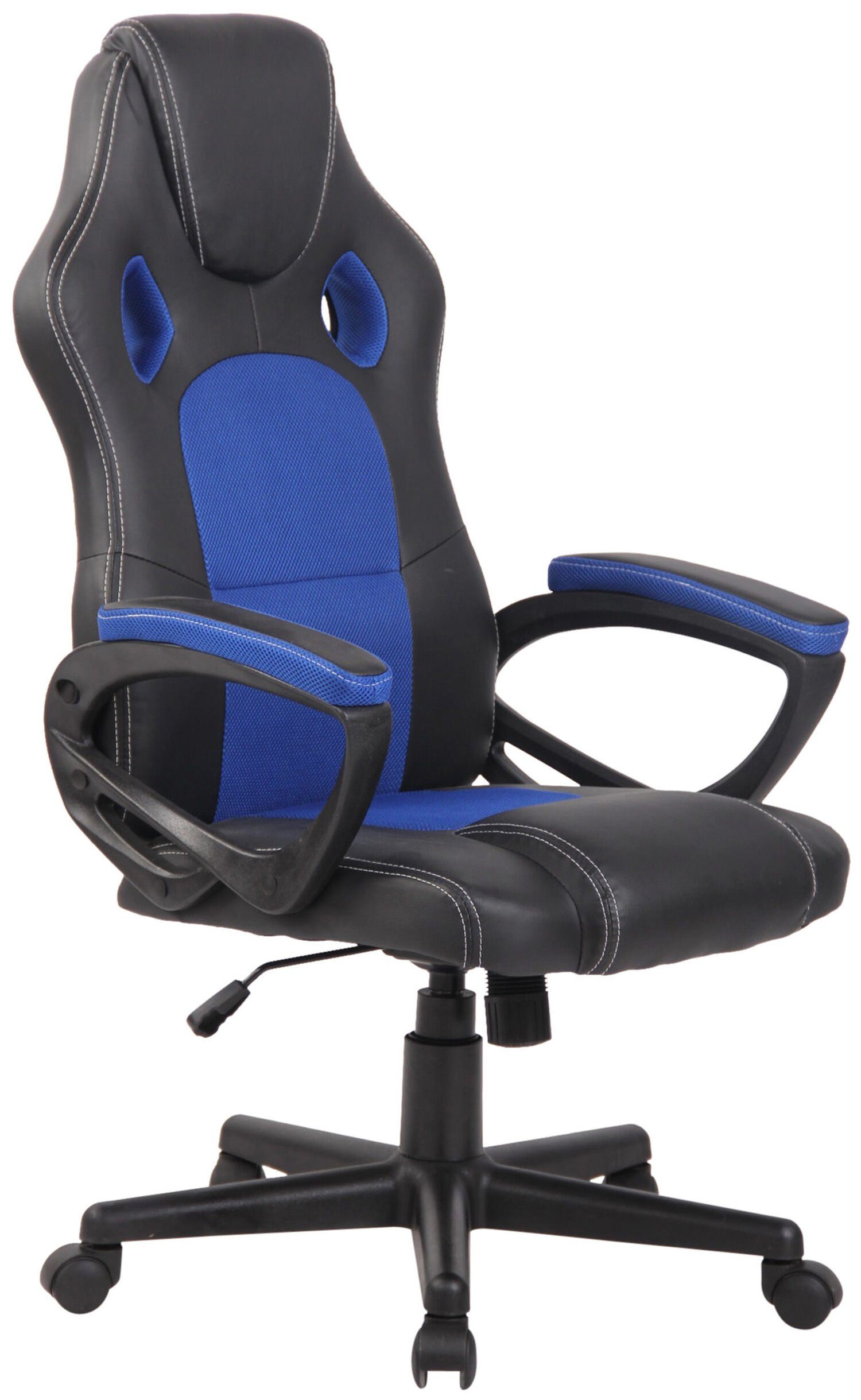 TPFLiving Gaming-Stuhl First mit bequemer Rückenlehne - höhenverstellbar und 360° drehbar (Schreibtischstuhl, Drehstuhl, Gamingstuhl, Racingstuhl, Chefsessel), Gestell: Kunststoff schwarz - Sitzfläche: Kunstleder blau