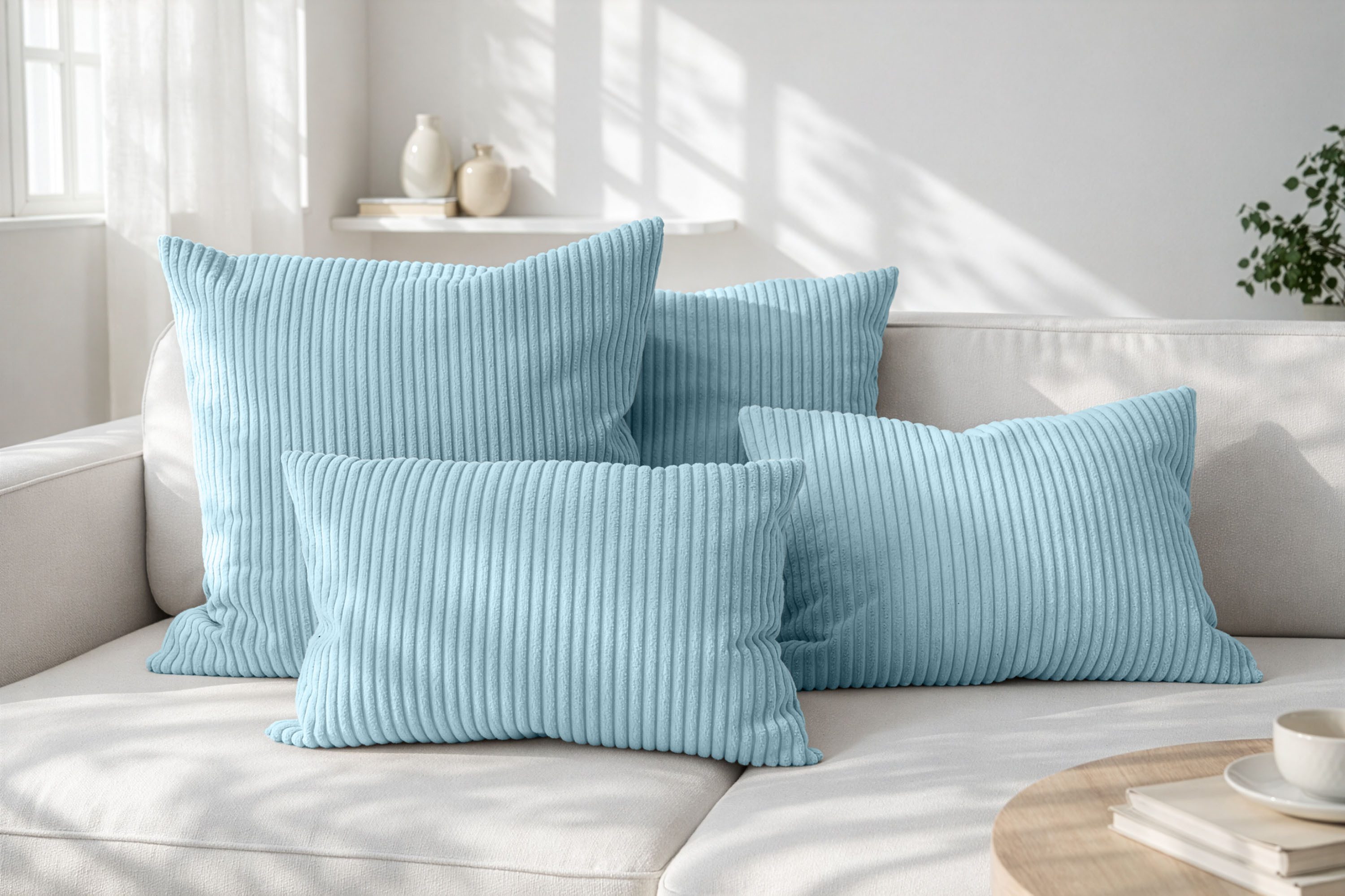 Amilian Dekokissen Sofakissen Cord-Optik 4er Set mit Füllung 2x 40x40 + 2x 35x45 cm, mit Füllung, Hotelverschluss, formstabil