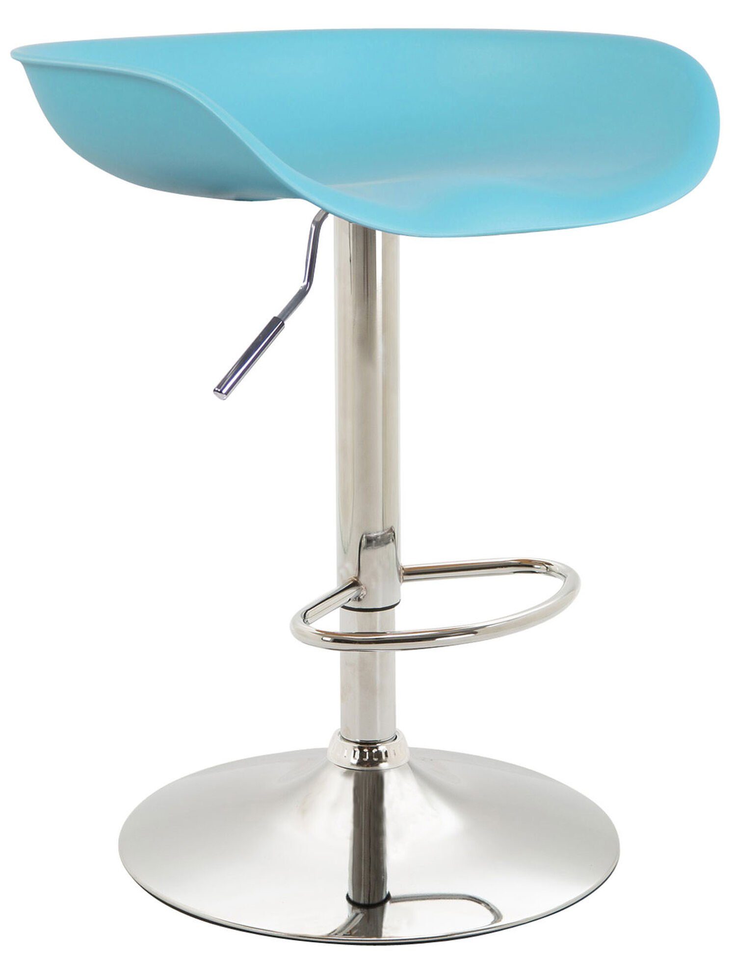 TPFLiving Barhocker Anna mit angenehmer Fußstütze (Barstuhl Hocker für Theke & Küche - 360° drehbar und höhenverstellbar), Gestell Metall chrom - Sitzfläche: Kunststoff Blau