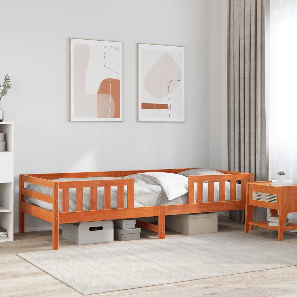 vidaXL Bett Massivholzbett ohne Matratze Wachsbraun 90x200 Kiefernholz
