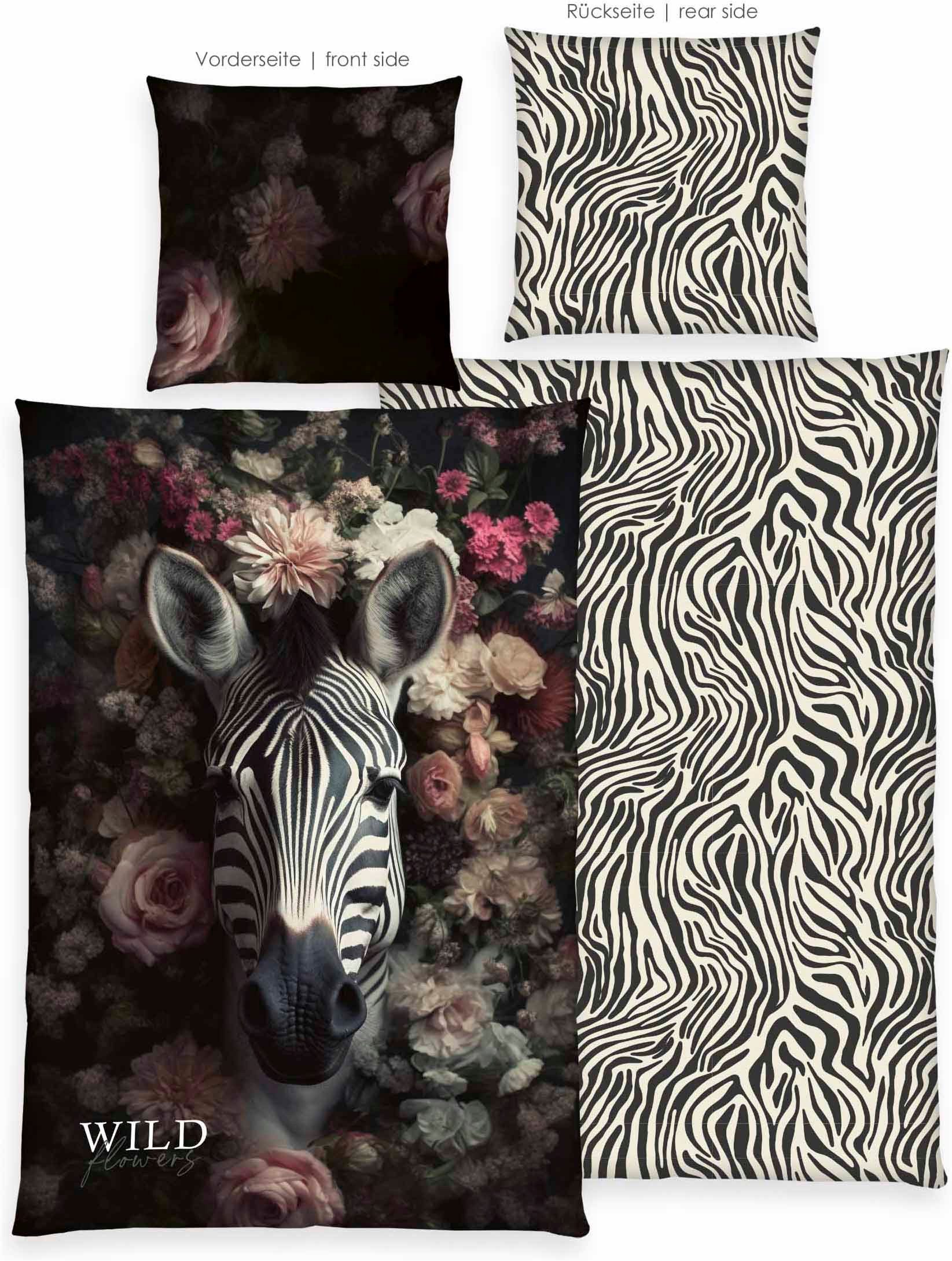Herding Bettwäsche Wild Flowers Zebra, Renforcé, 2 teilig, Wendebettwäsche