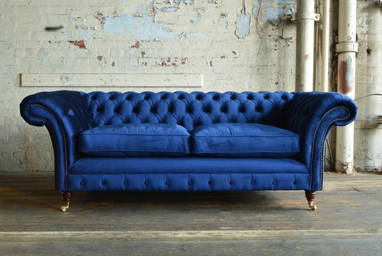 JVmoebel 3-Sitzer Blaues Chesterfield Design Luxus Polster Sofa Couch Sitz Textil, Made in Europe