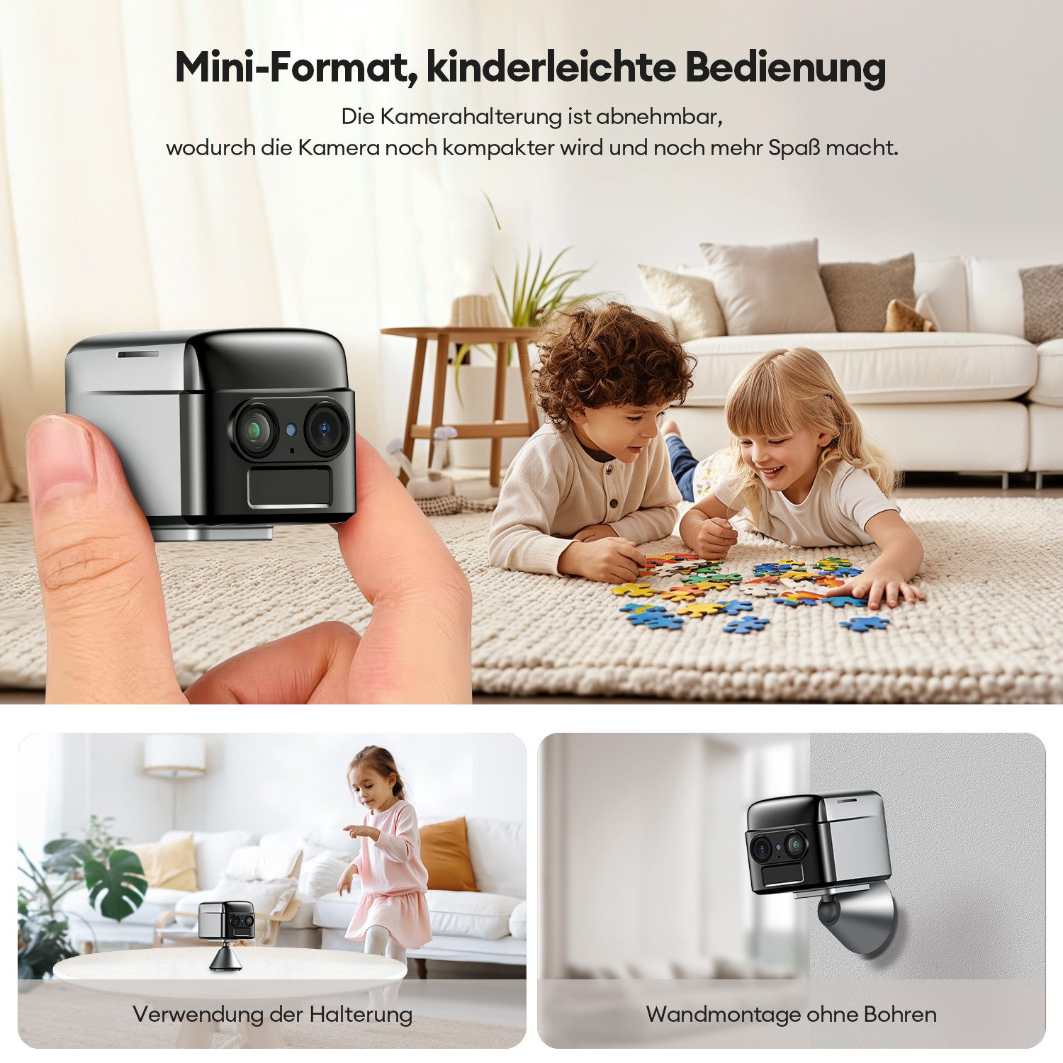 CkeyiN Pro Überwachungskamera Innenbereich,2K Mini Kamera kabellos mit Nachtsicht & AI-Alarm (Innenbereich, Bewegungserkennung,2-Wege-Audio, Unterstützung für d – Bild 5 von 5