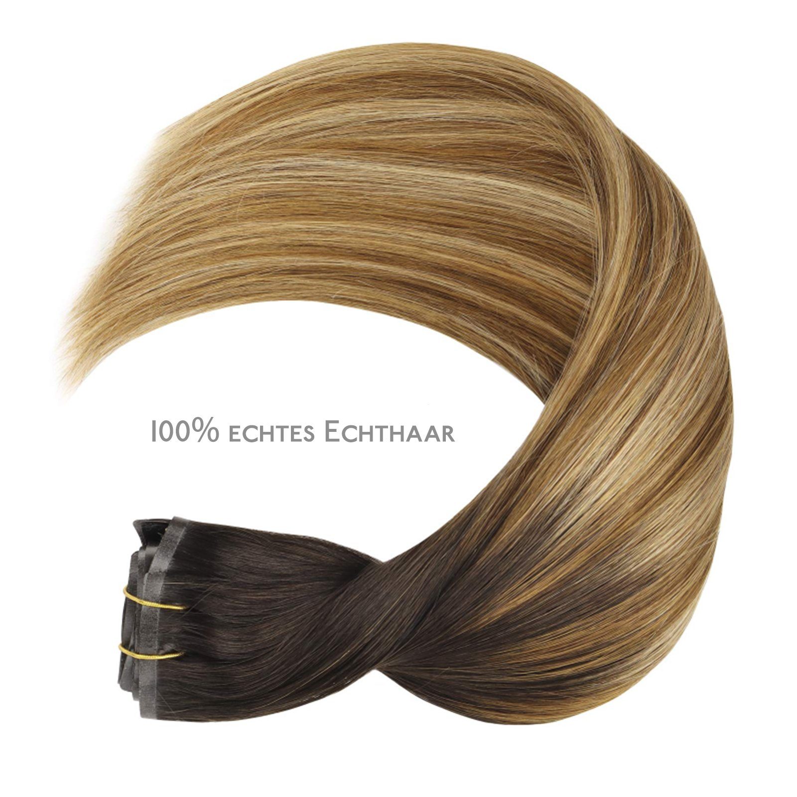 Wennalife Echthaar-Extension Nahtlose Clip-In-Haarverlängerungen,OmbreBrown bis DirtyBlonde