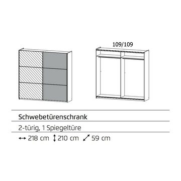 rauch Schwebetürenschrank LUZON Montana Eiche Nb. / Weiß / Spiegel Kleiderschrank Schwebetüren Schiebetüren Stauraum 218 cm