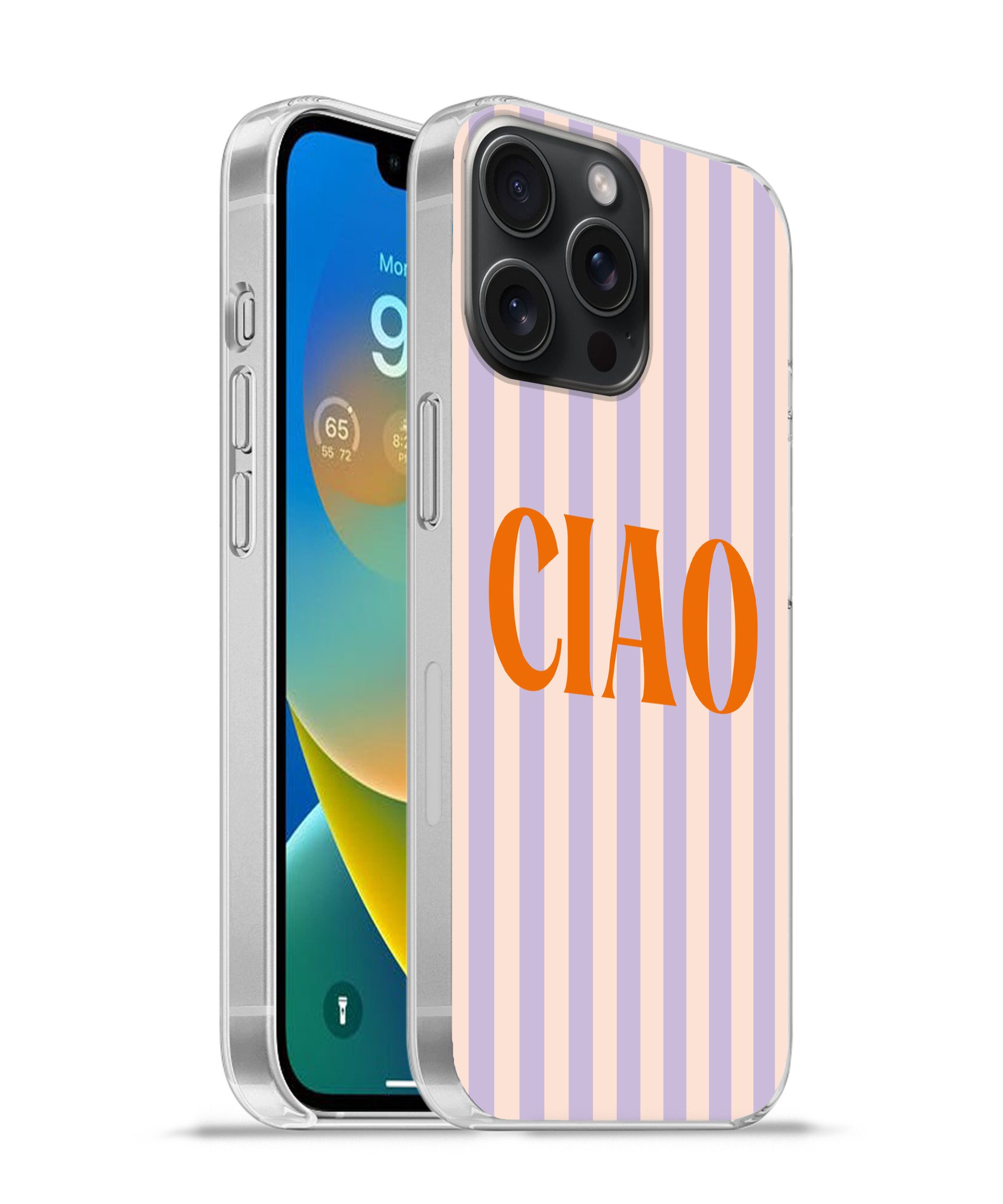 MuchoWow Handyhülle für Apple iPhone 15 Pro Max Ciao - Zitat - Pastell - Streifen, Smartphone-Bumper, Print, Handy Schutzhülle Dünn