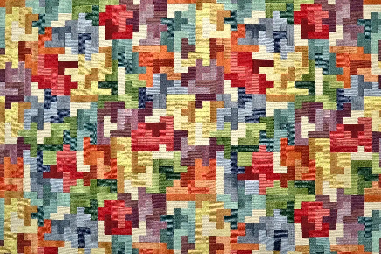 Stofferia Stoff Polsterstoff Gobelin Grafisches Tetris Spiel Bunt, Meterware