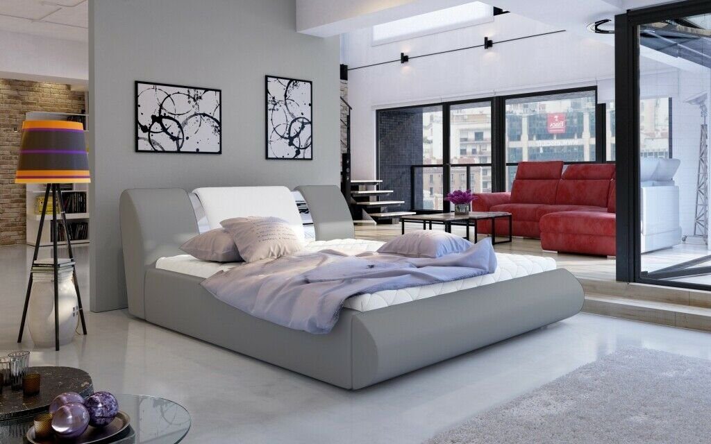 JVmoebel Bett, Luxus Schlafzimmer Bett Polster Design 180x200cm Grau/Weiß