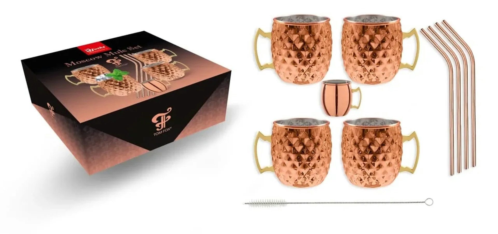 FUCHS Bar-Set Diamond Moscow Mule Becher Set Kupfer, Bier