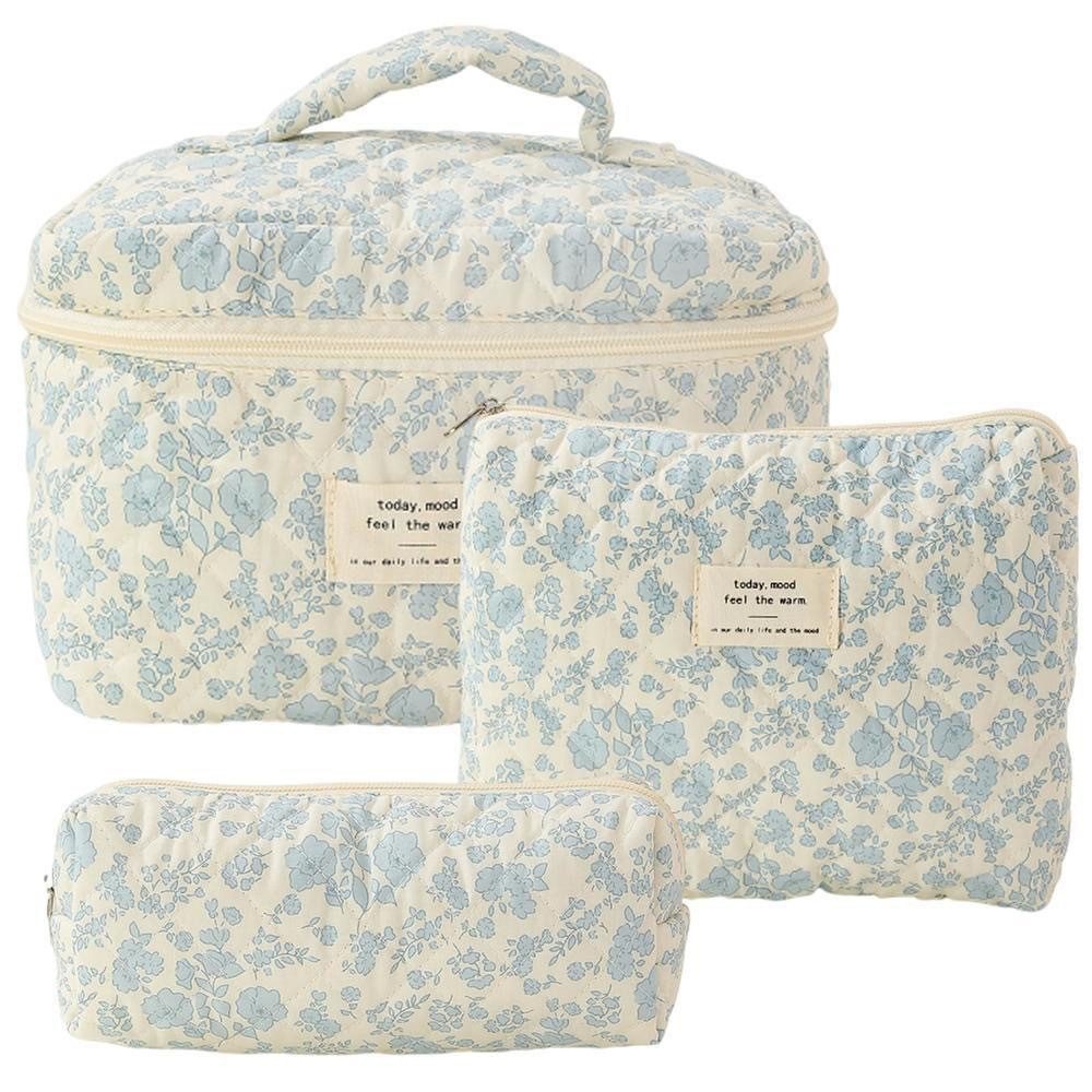 Blusmart Kosmetiktasche 3 teile/satz Damen geste ppte Baumwolle Aufbewahrung tasche (ästhetisch bedruckte Make-up-Tasche, 3-tlg., Groß, Mittel, Klein), Kapazität Toiletten artikel Veranstalter Kosmetik beutel