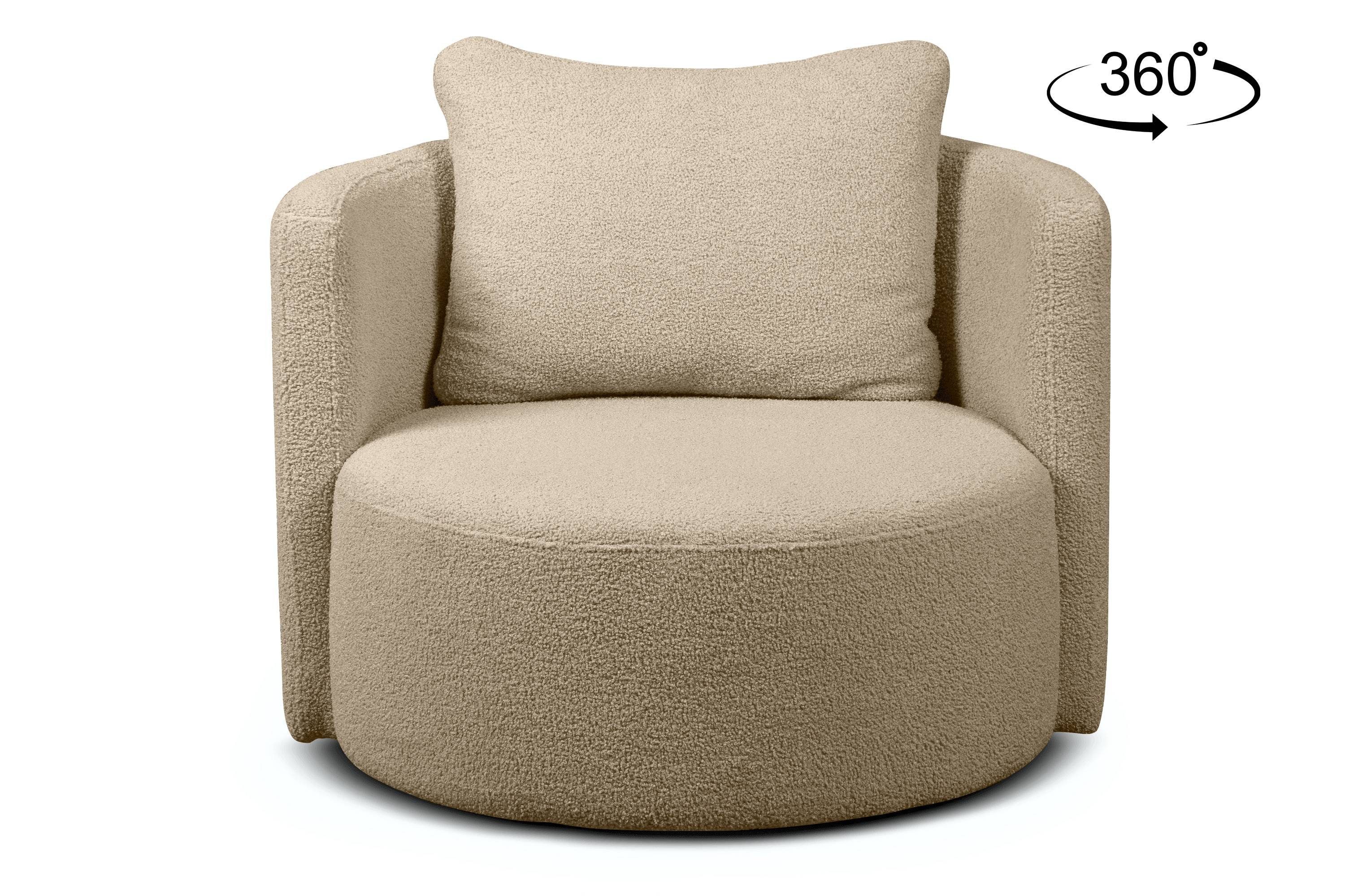 Konsimo Drehsessel RAGGI mit Sessel Sitzhocker, Drehfunktion, Bouclé-Stoff, Sitzen komfortables mit 360°