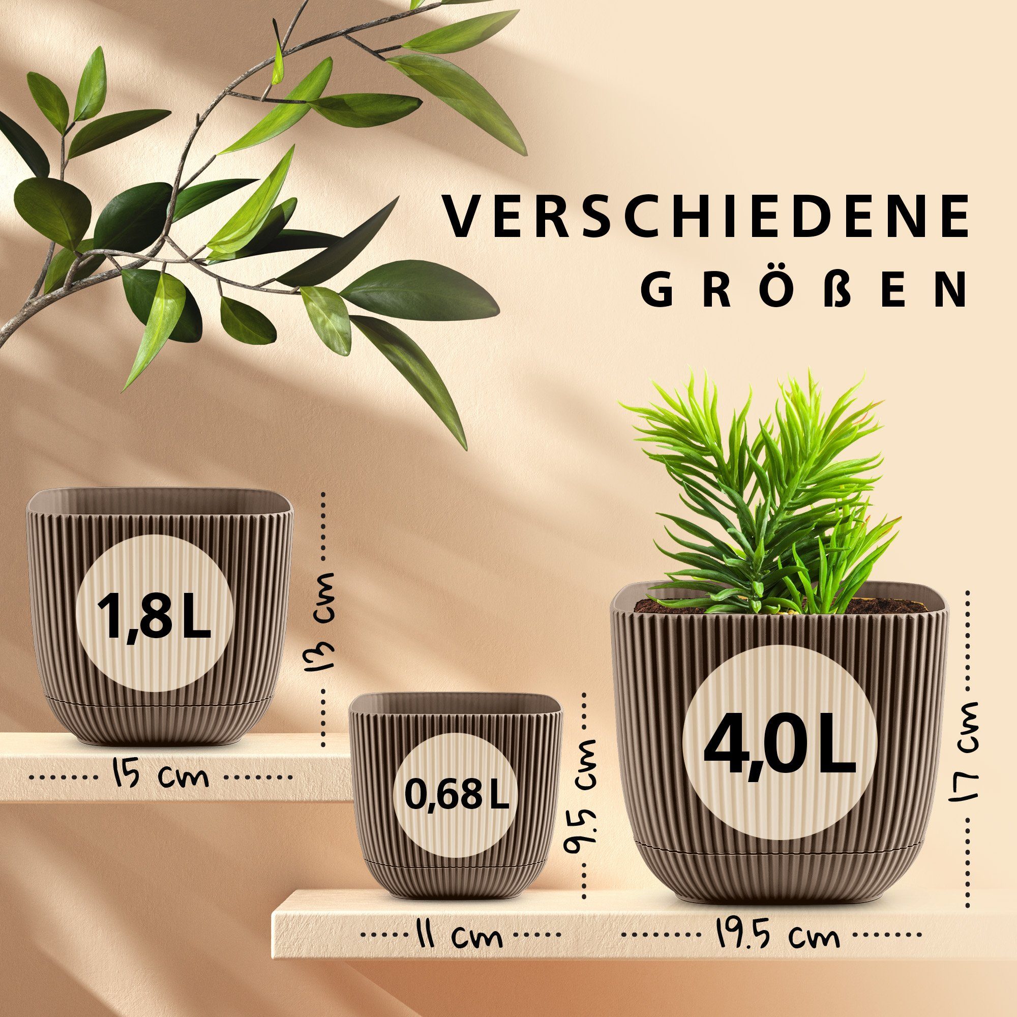 Kunststoff Untersetzer Blumentopf 11 mit Übertopf Braun 2in1 Konzept Blumentopf