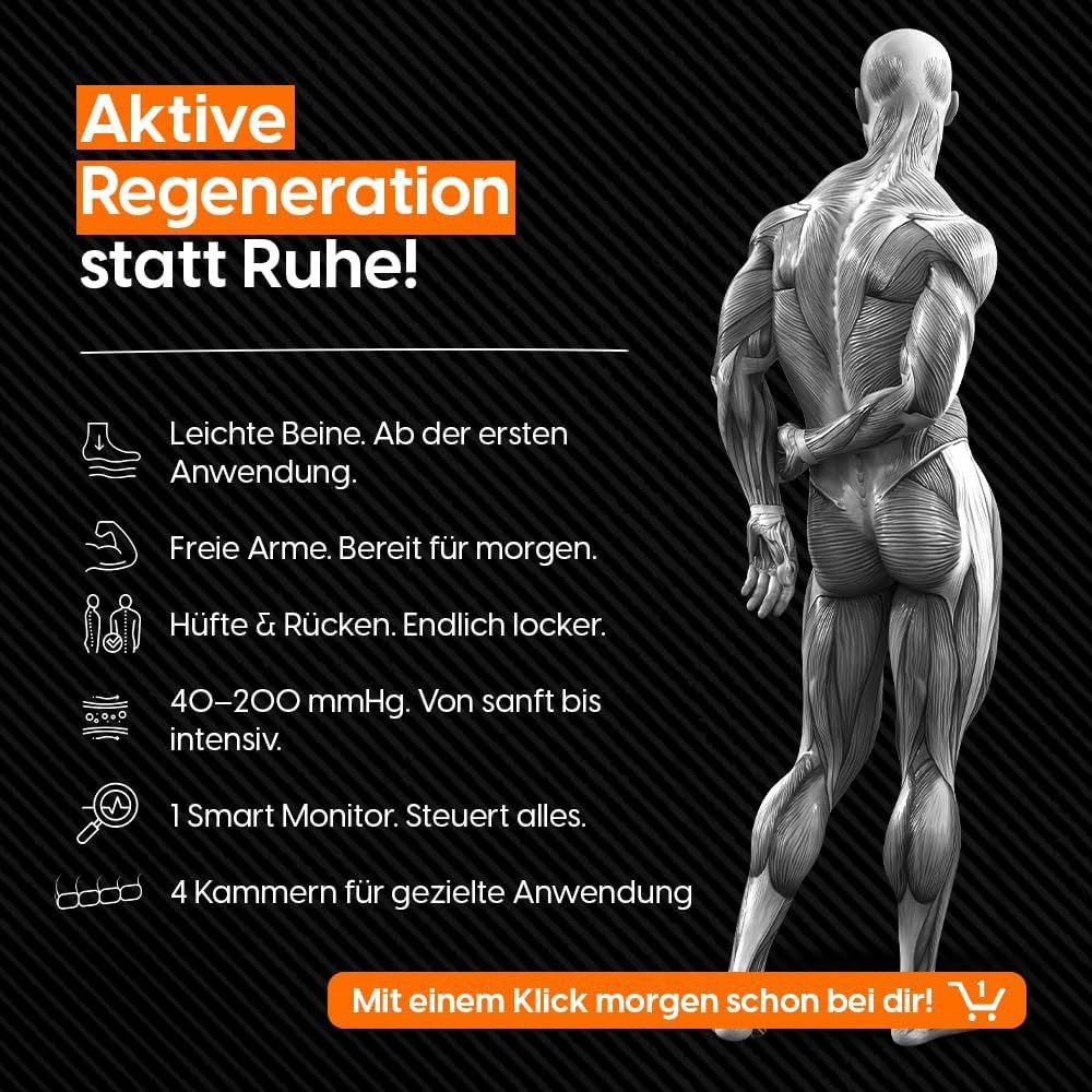 STARKFELD Lymphdrainage-Gerät STARKBOOTS® Lymphdrainage Gerät – Recovery Boots & Bein Massagegerät, 8 Drucksensoren, Bein Massagegerät mit kabellosem Smart Monitor mit 2 Stunden Laufzeit, Venenrückfluss & gegen Wassereinlagerungen